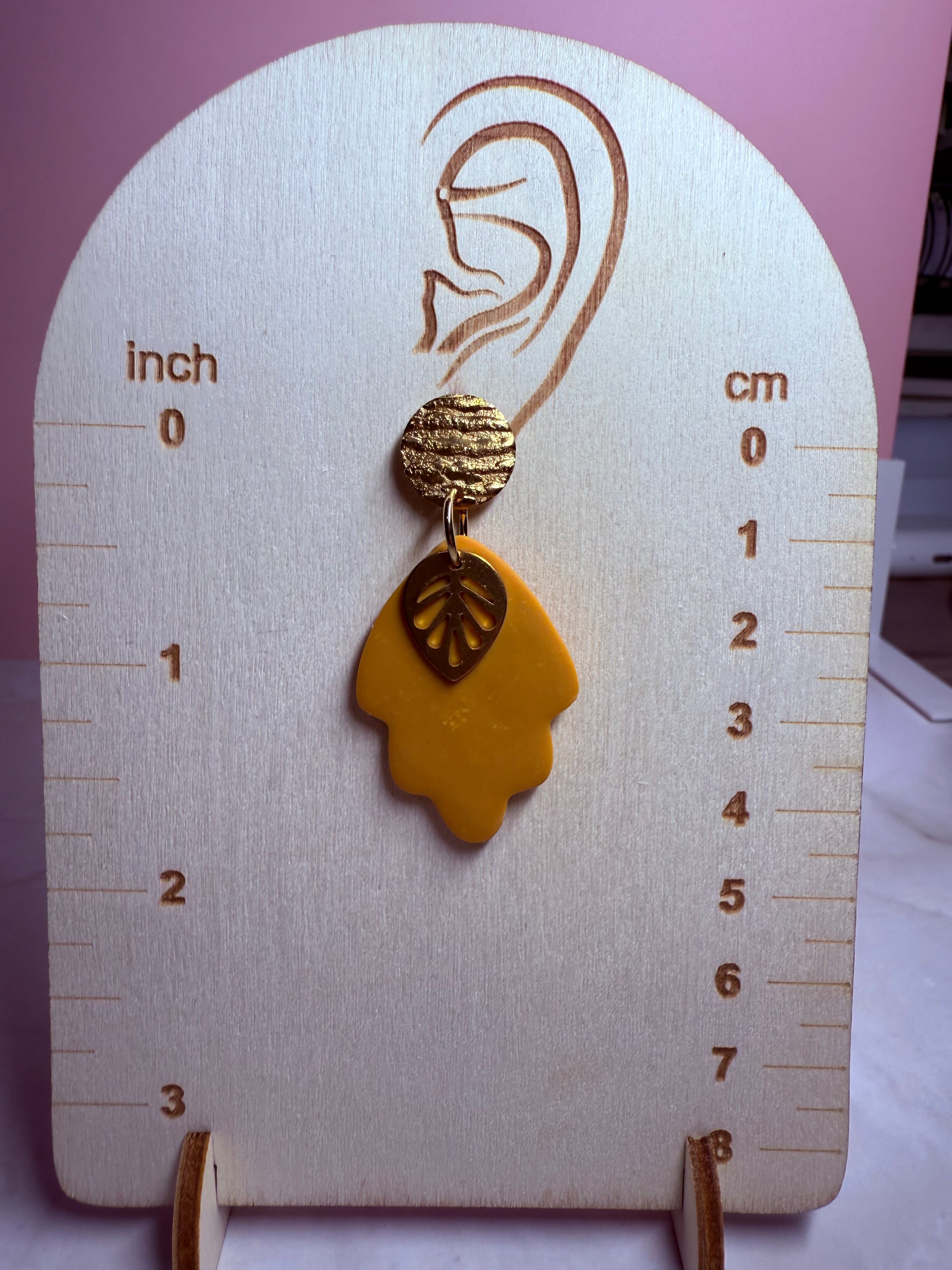Fall Leaf Earrings-Mustard with Gold Stud