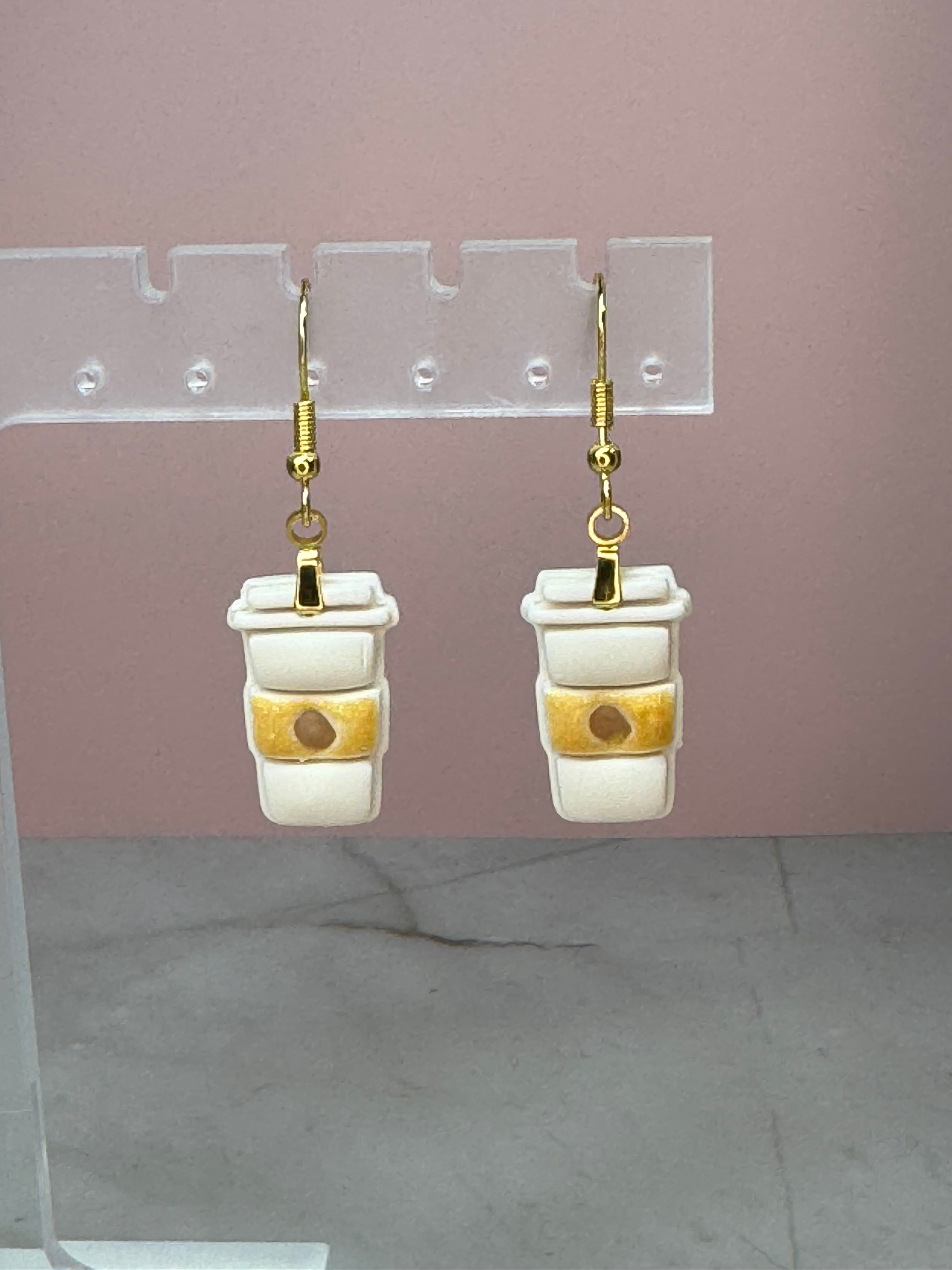 Coffee Cup Earrings in Gold-Coffee Scent
