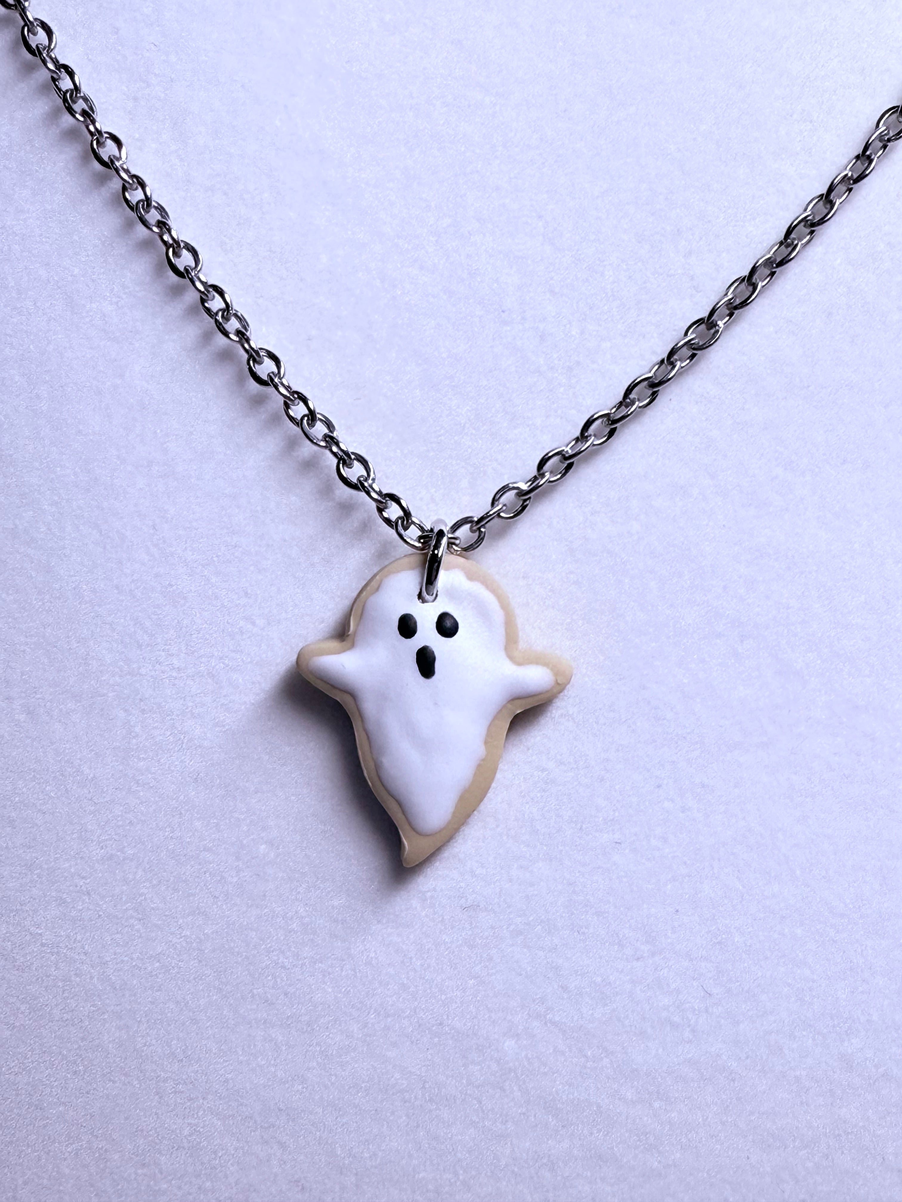 Ghost Cookie Necklace in Silver- Fruity Pebble Scented
