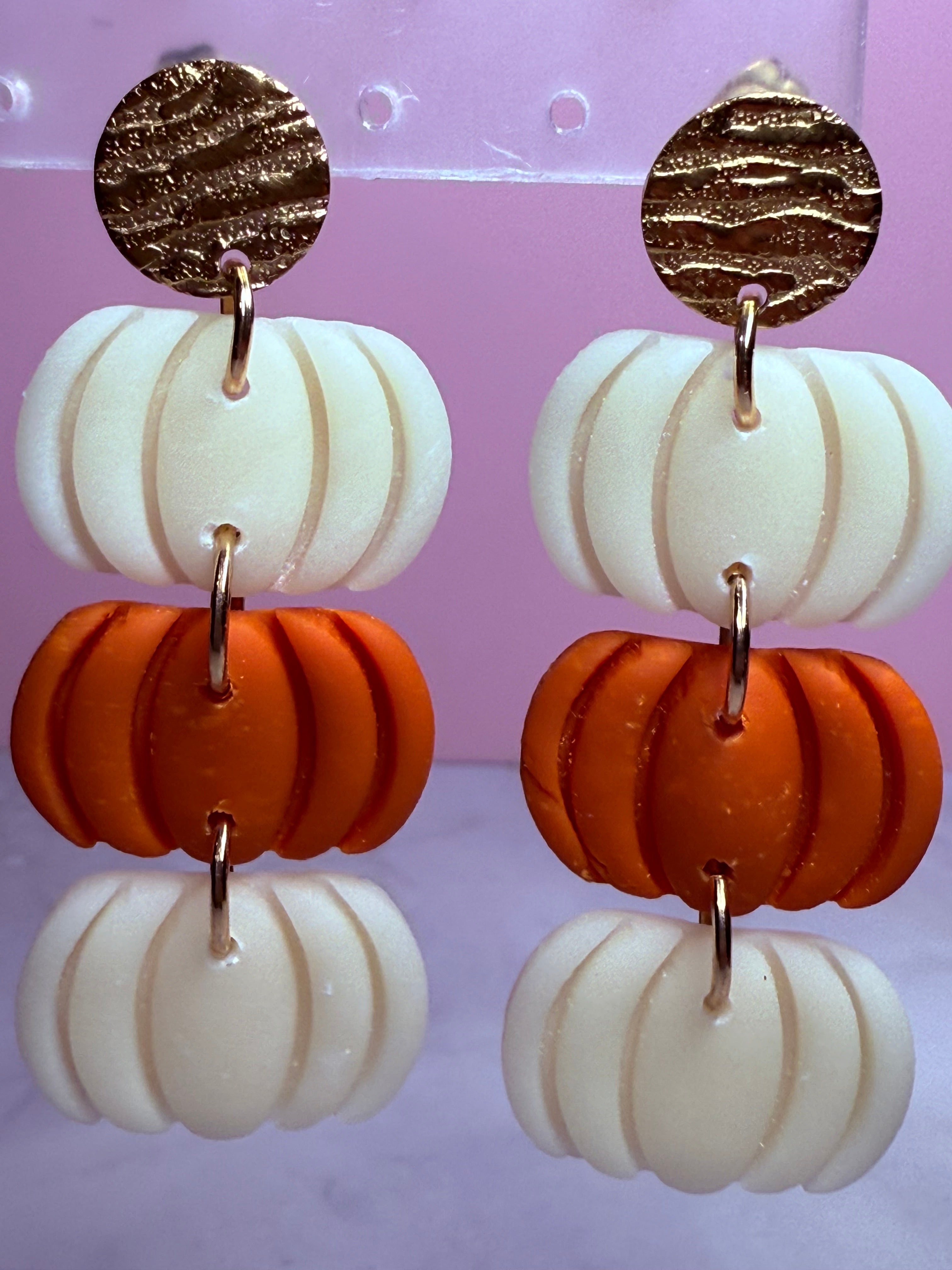 Glow-in-the-Dark 3 Tier Pumpkins Earrings with Gold Stud