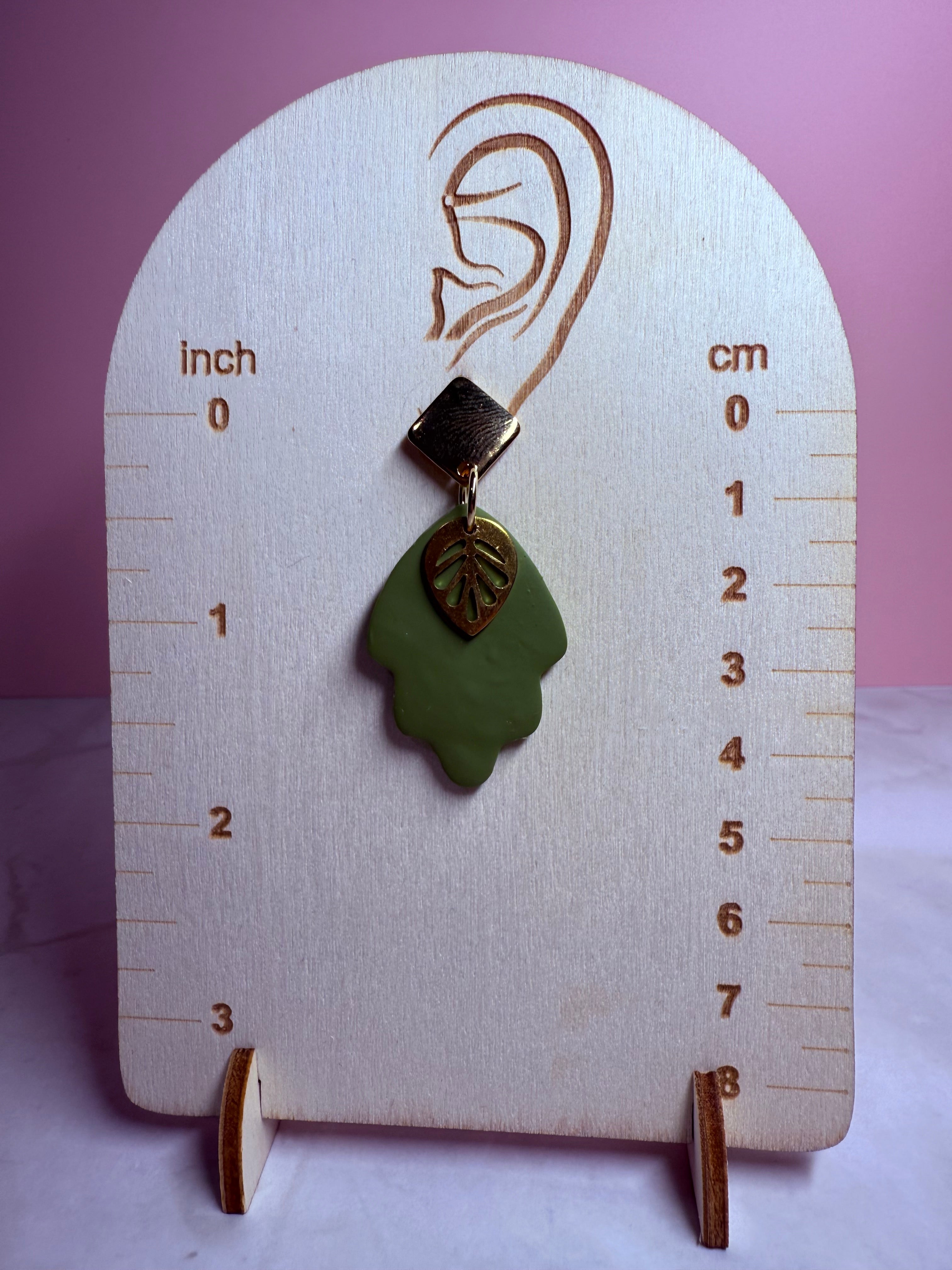Fall Leaf Earrings- Olive with Gold Stud