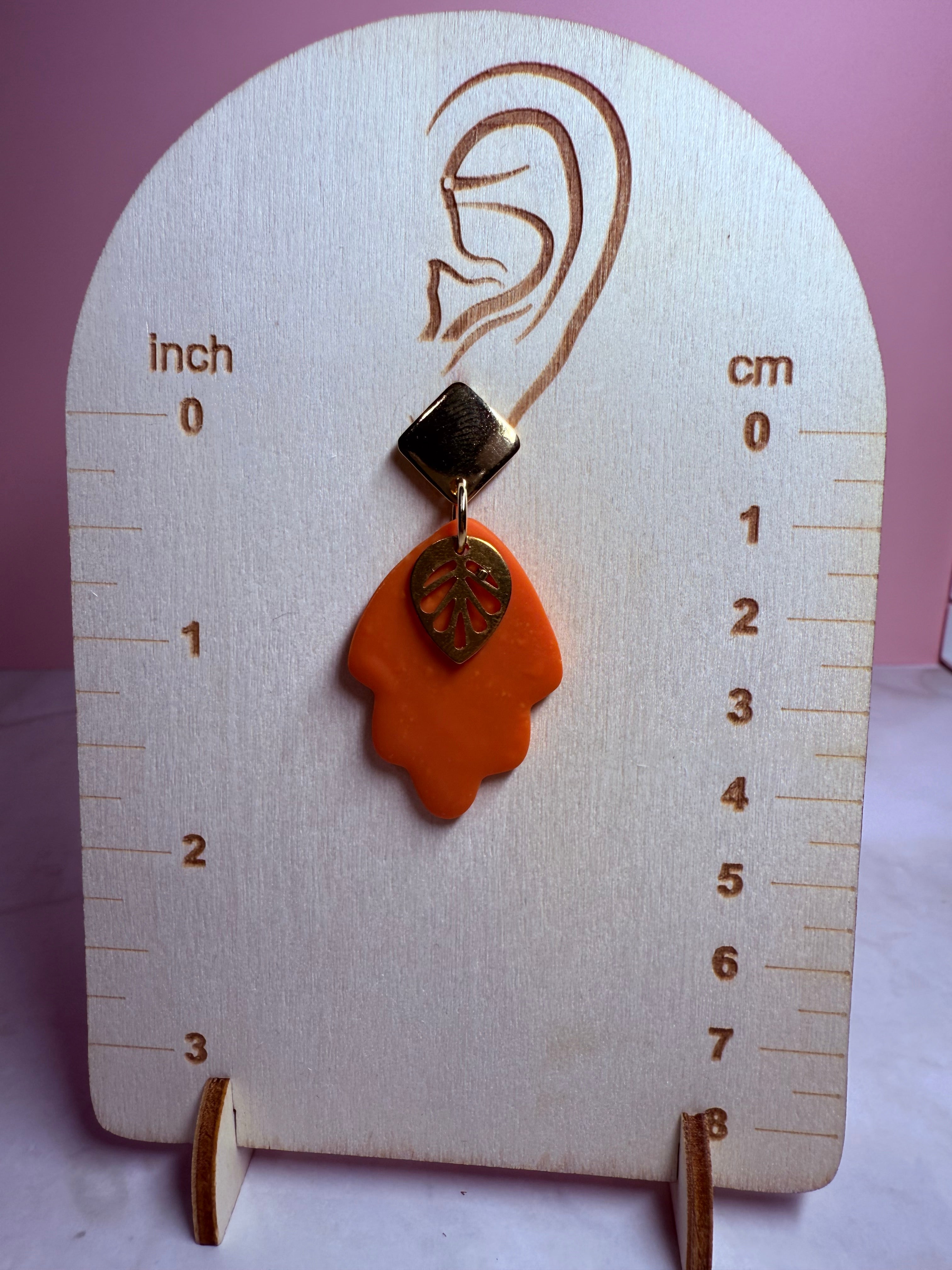 Fall Leaf Earrings- Burnt Orange with Gold Stud