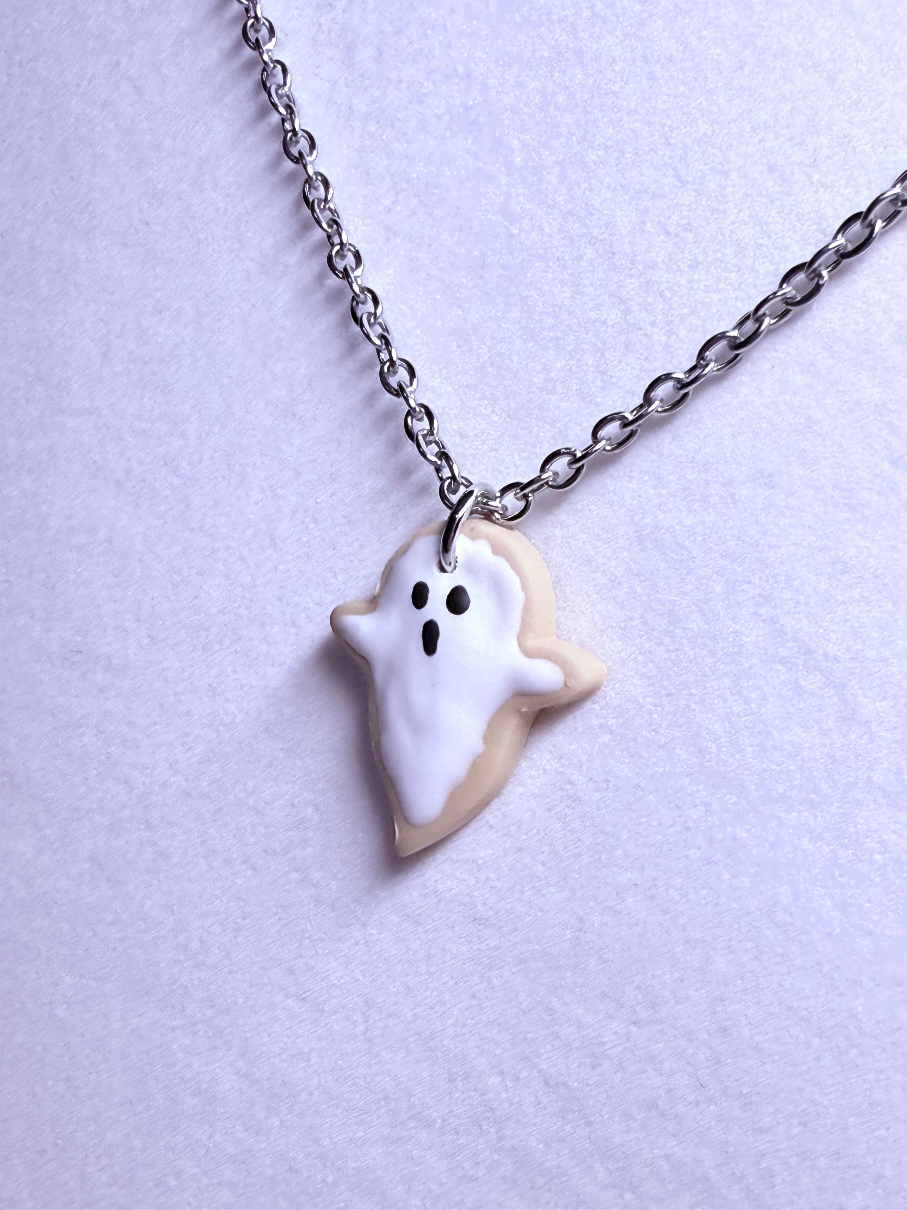 Ghost Cookie Necklace in Silver- Fruity Pebble Scented