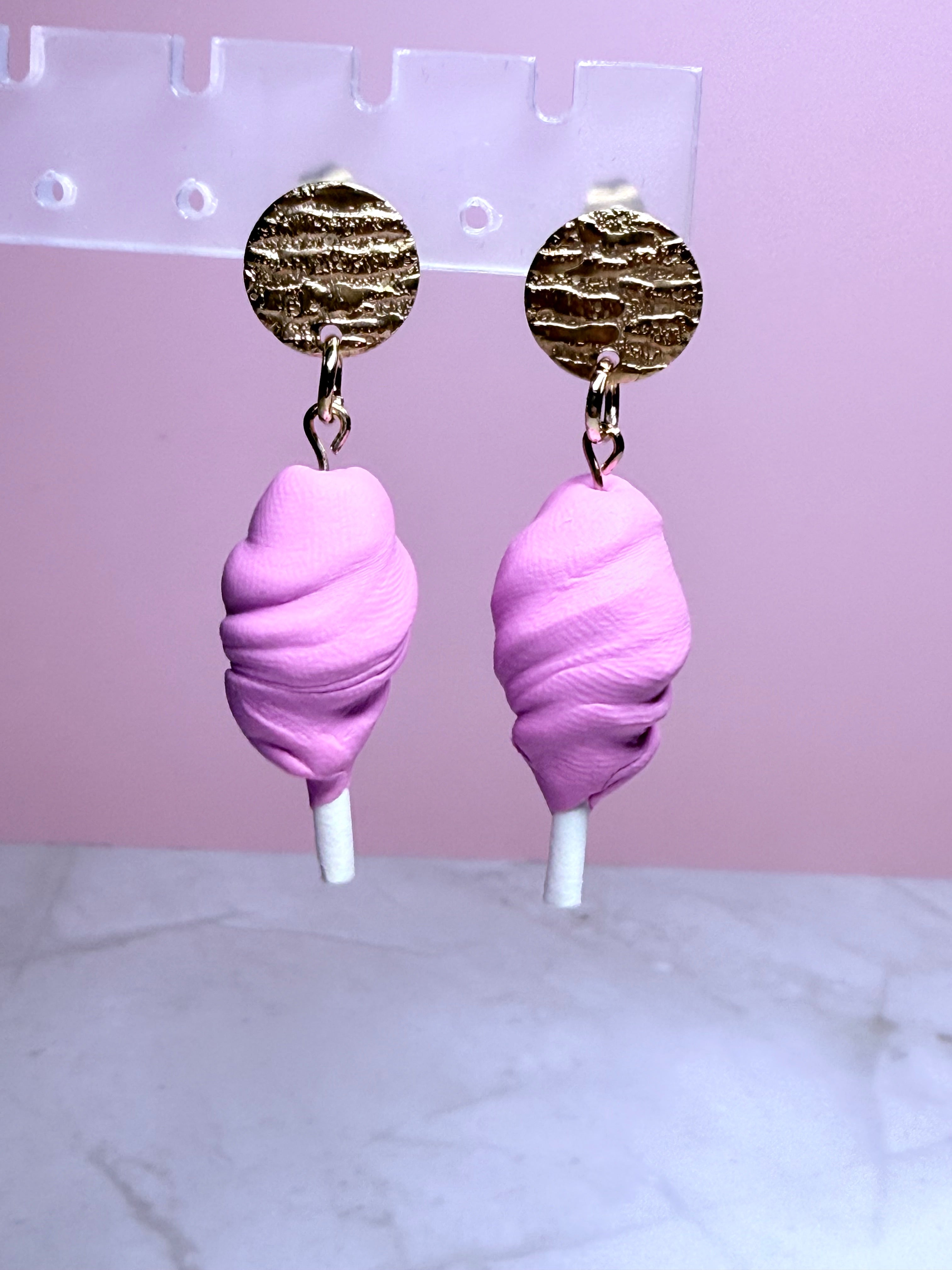 Cotton Candy Earrings with Gold Stud- Cotton Candy Scent
