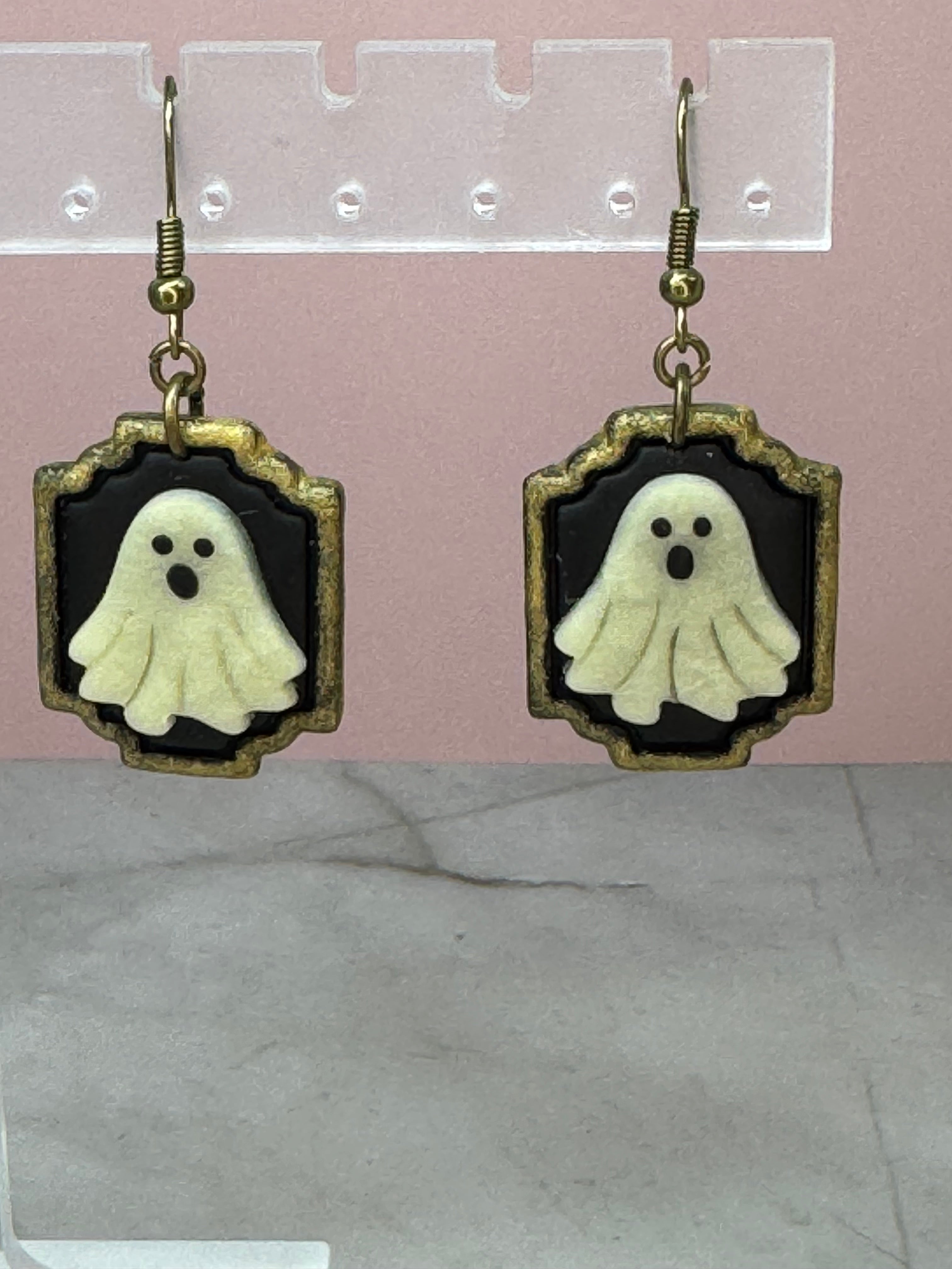 Glow-in-the-Dark Ghost Picture Earrings in Gold