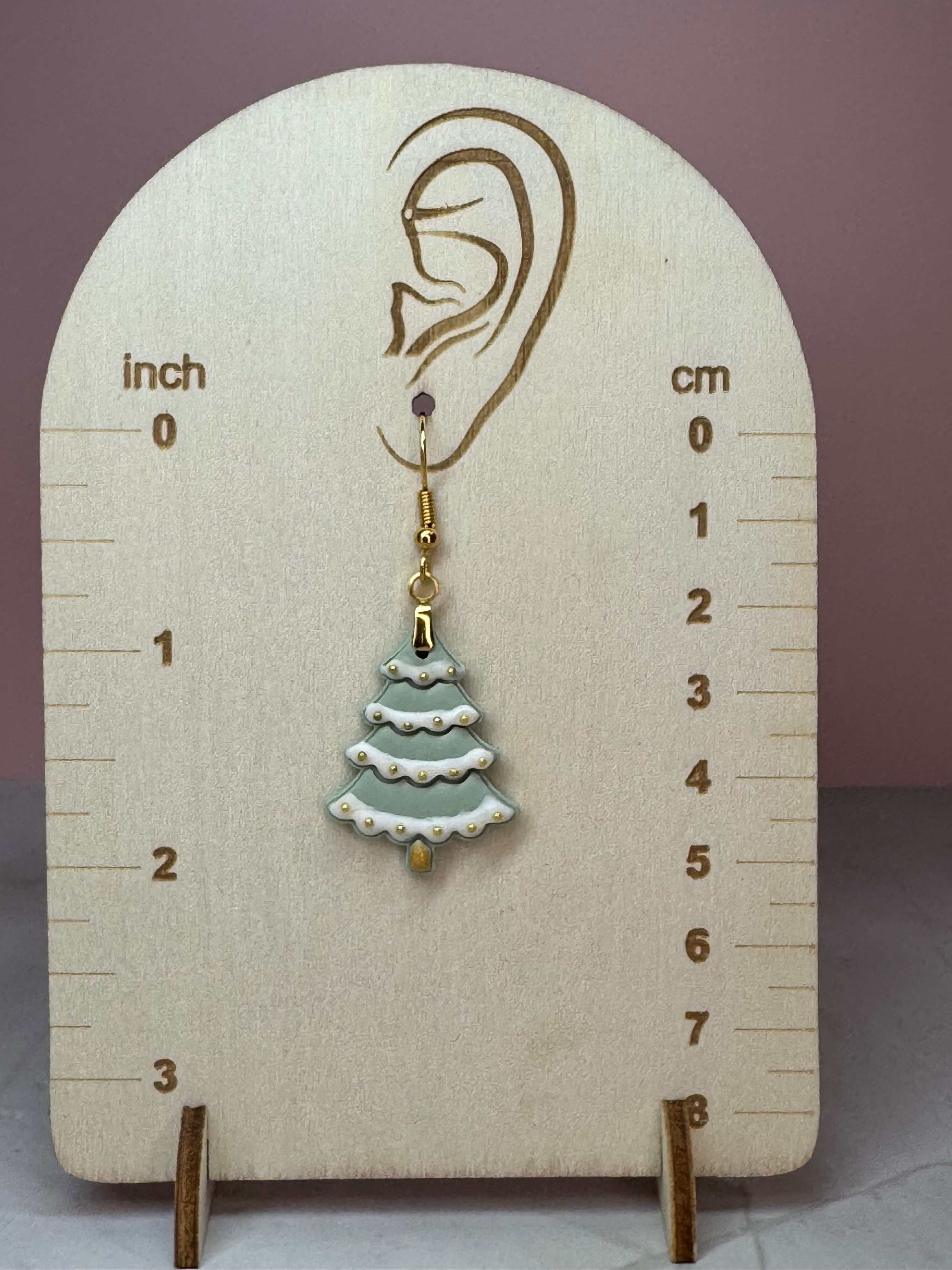 Sage Christmas Tree Earrings in Gold