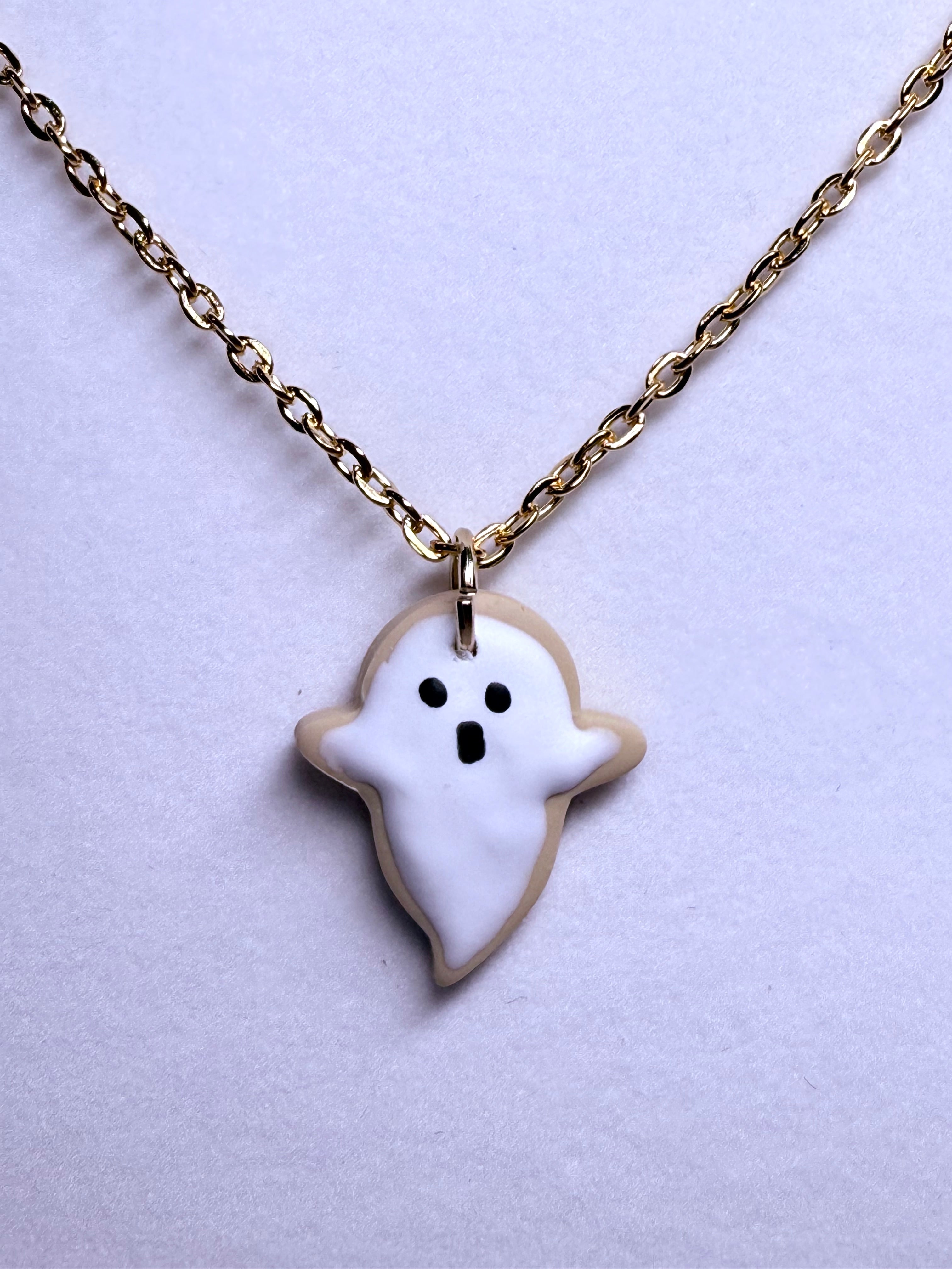 Ghost Cookie Necklace in Gold- Fruity Pebble Scented