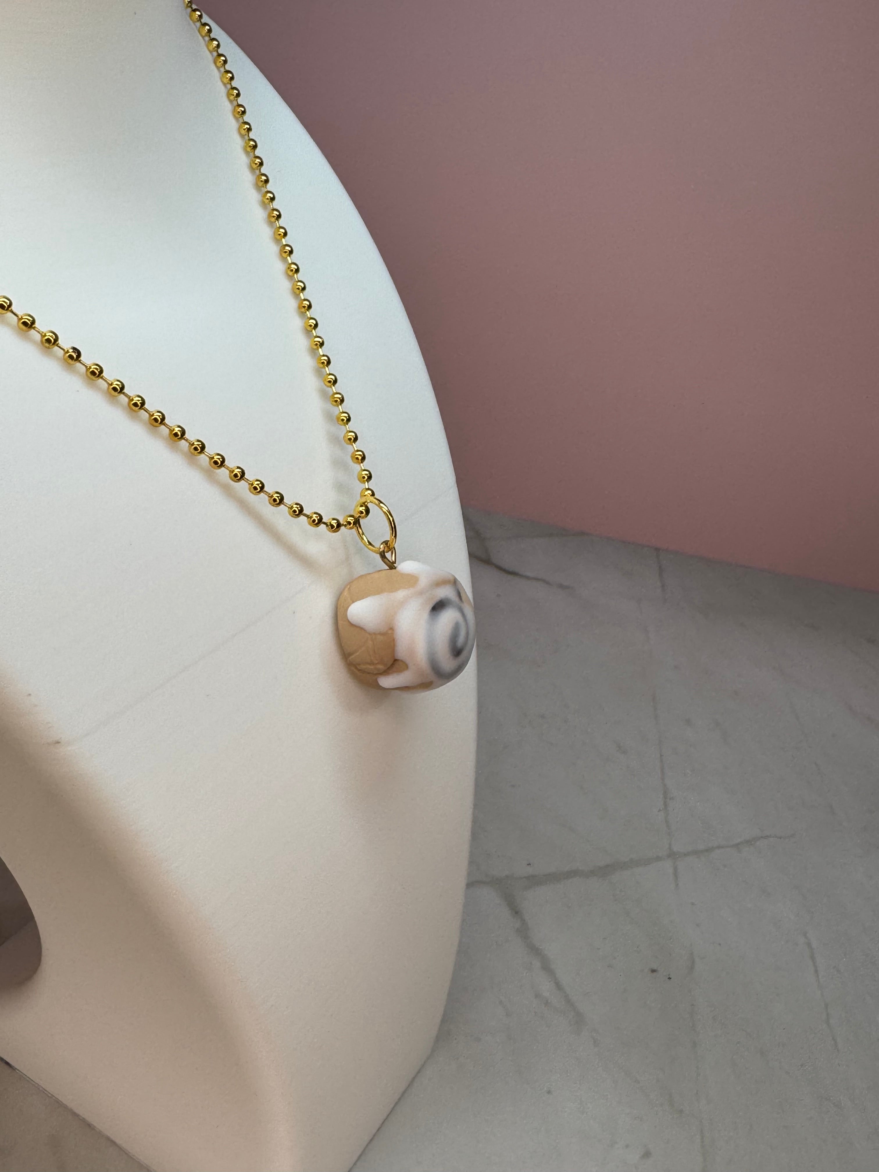 Cinnamon Roll Necklace in Gold- Cinnamon Roll Scent