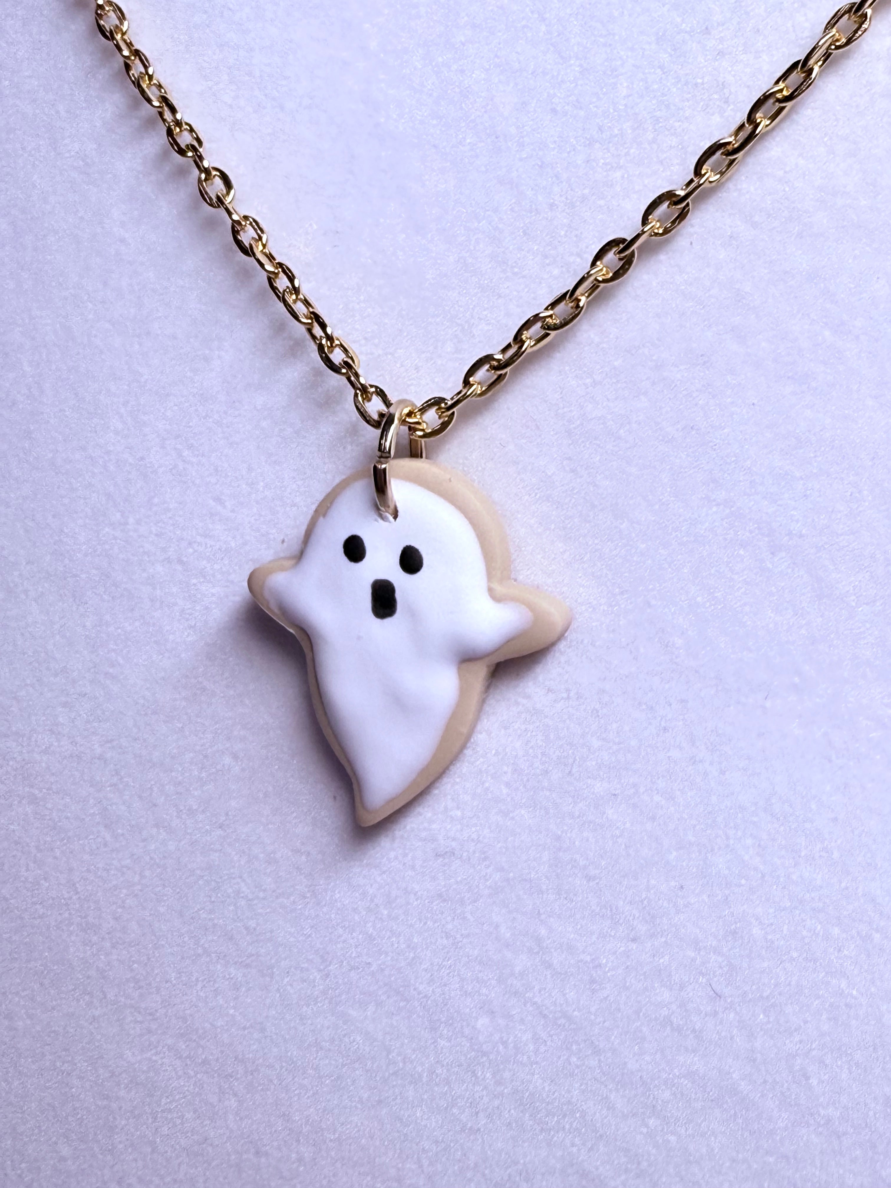 Ghost Cookie Necklace in Gold- Fruity Pebble Scented