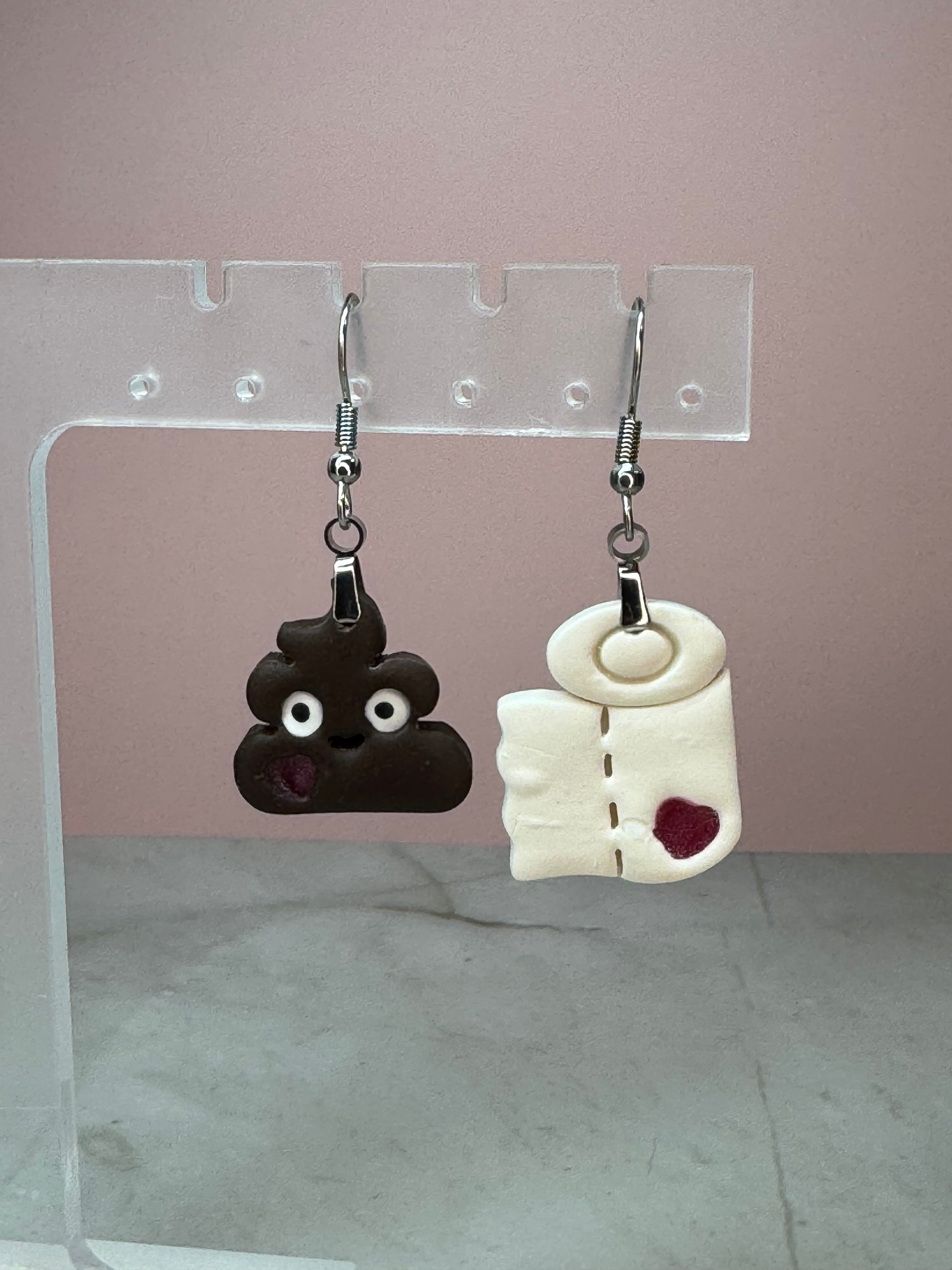 Poo and TP Earrings in Silver- Chocolate Scent