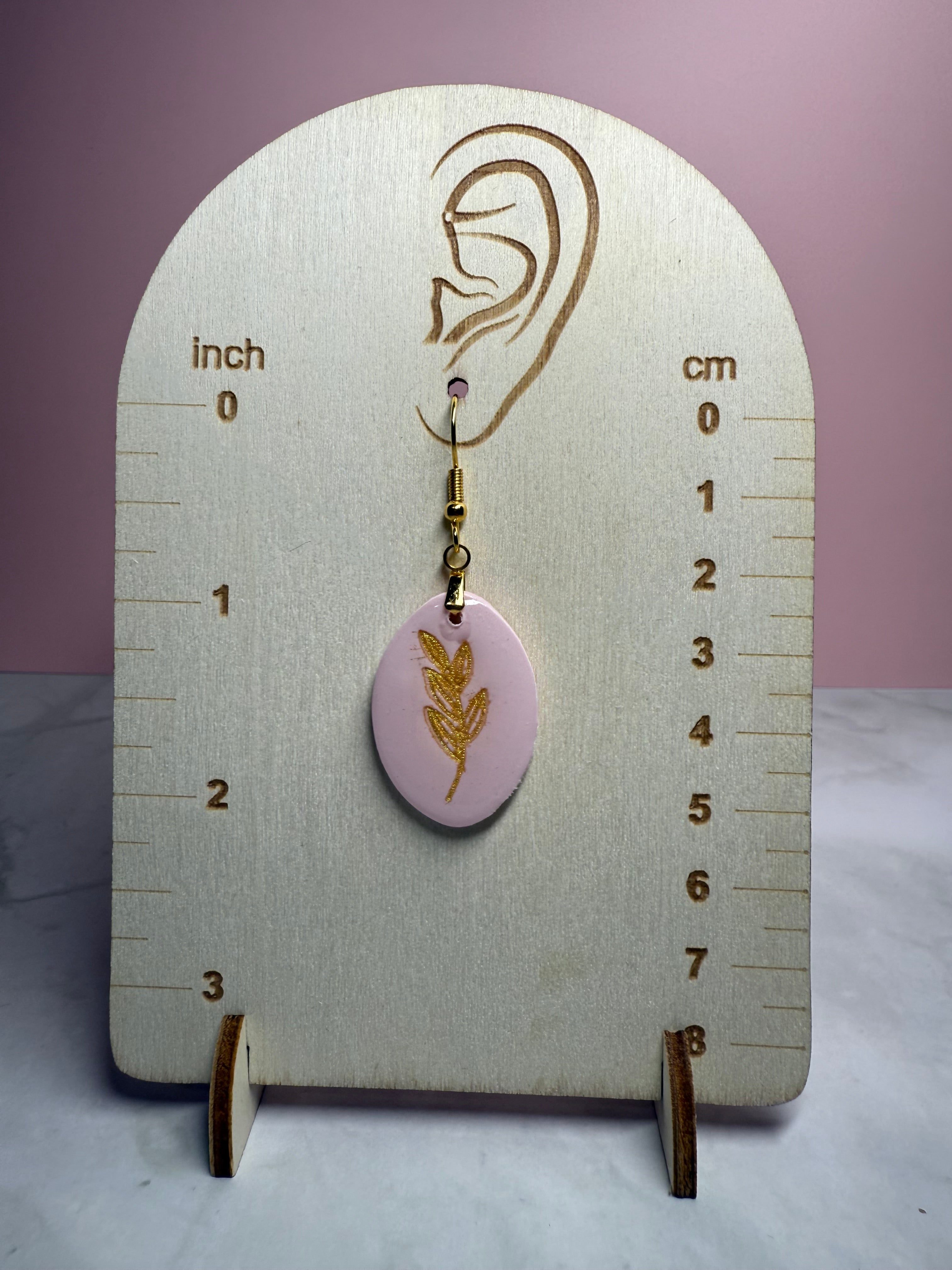 Pink Oval with Gold Embossed Leaf
