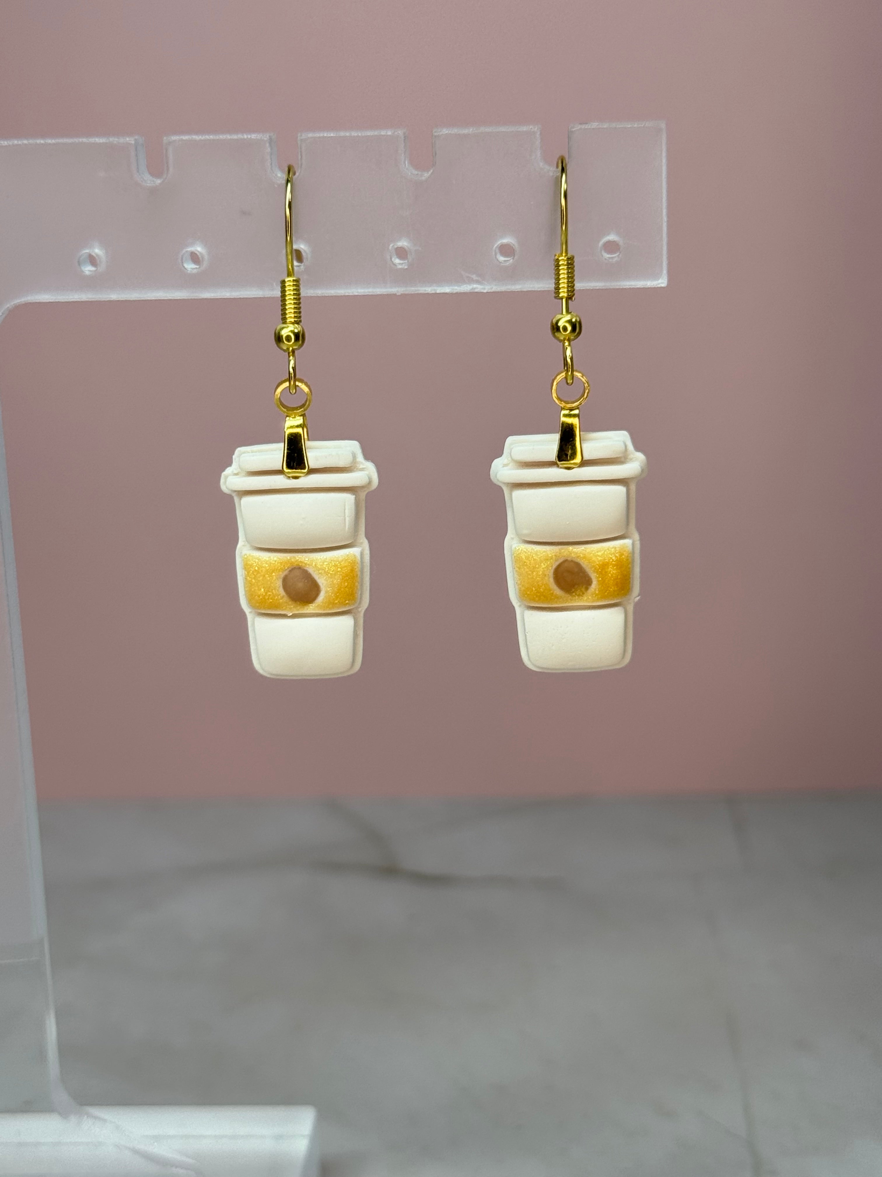 Coffee Cup Earrings in Gold-Coffee Scent