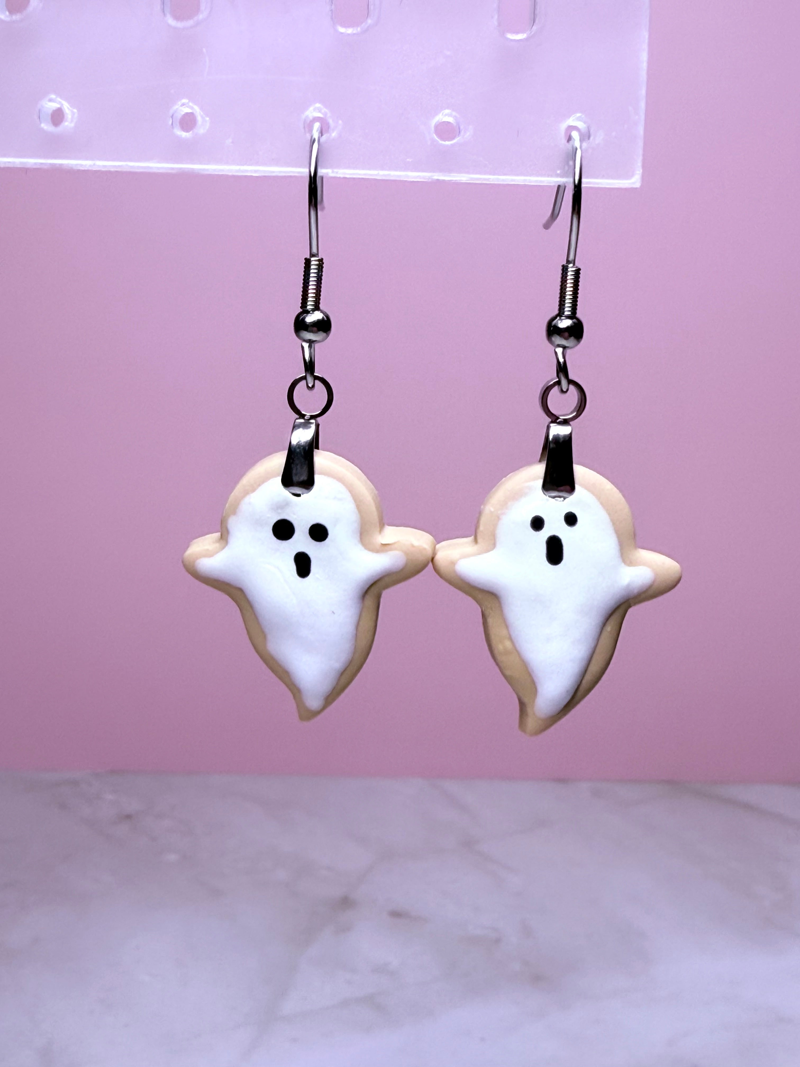 Ghost Sugar Cookie Earrings in Silver-Strawberry Scented