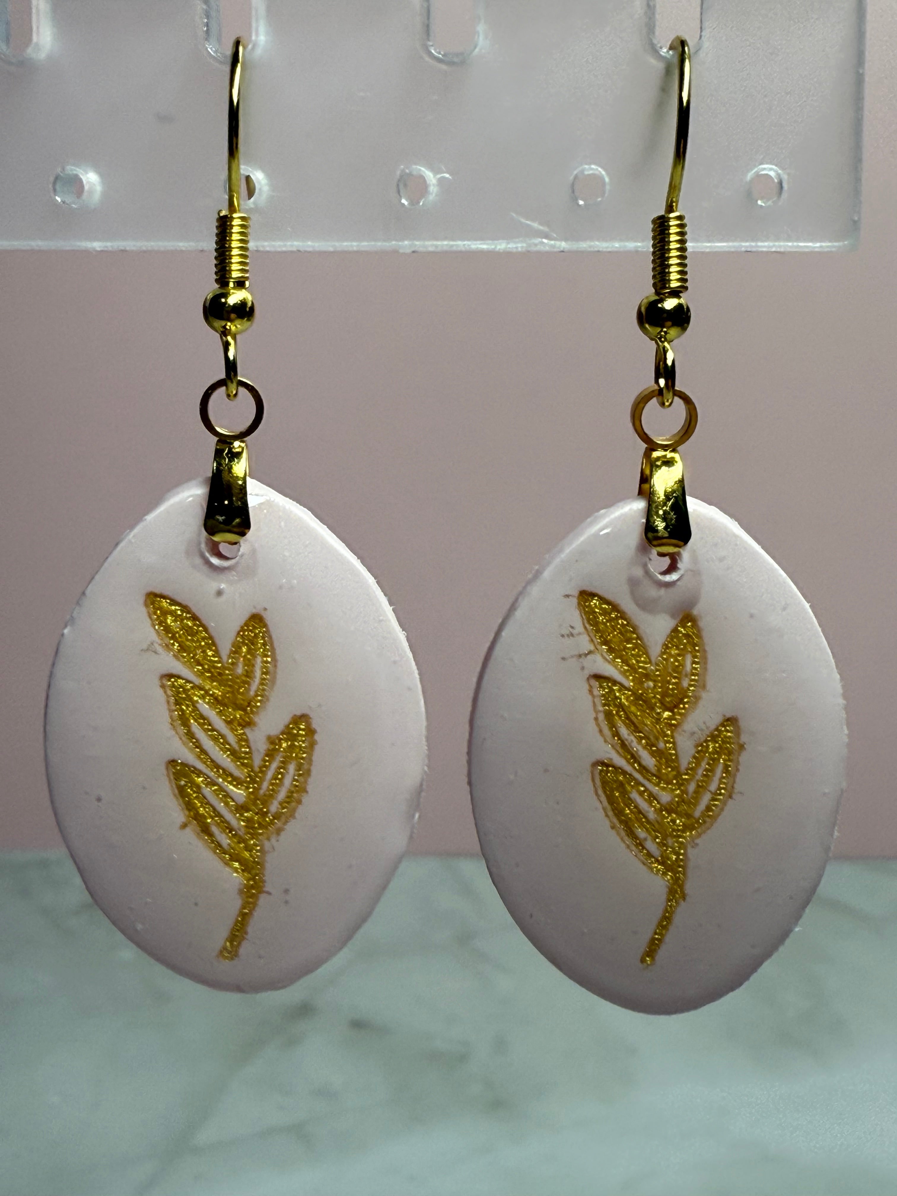Pink Oval with Gold Embossed Leaf