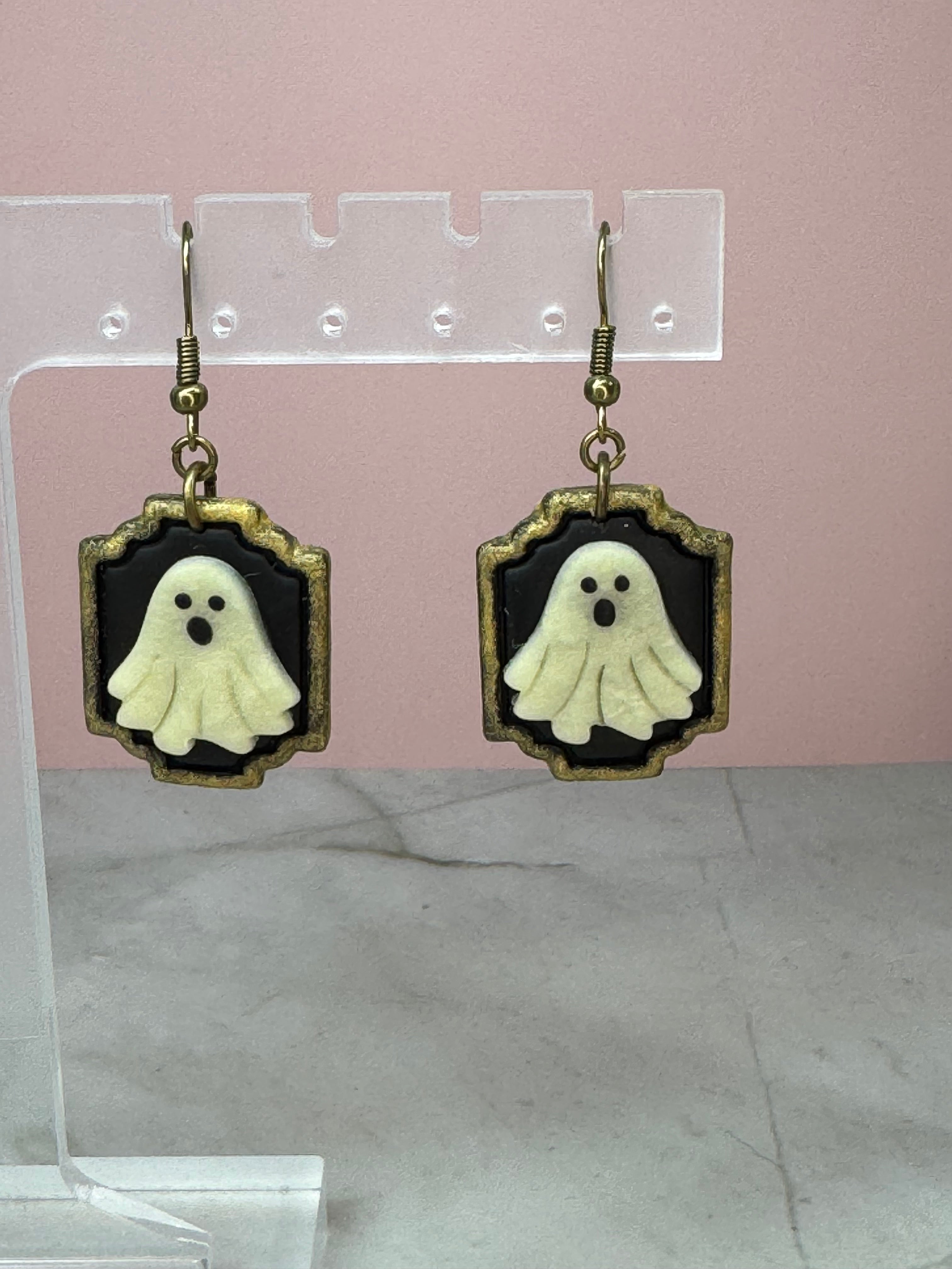 Glow-in-the-Dark Ghost Picture Earrings in Gold