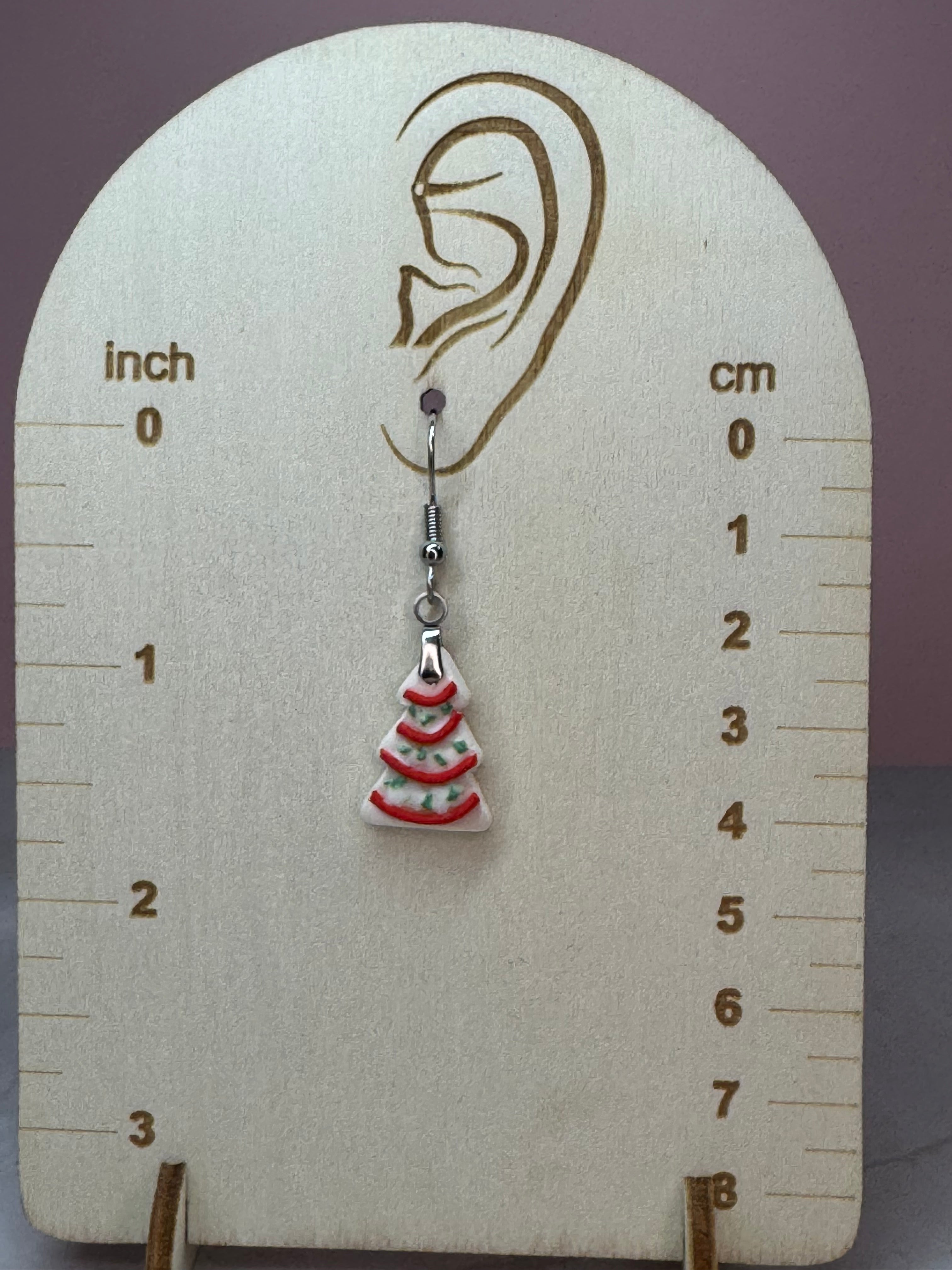 Christmas Tree Snack Cake Earrings in Silver- Birthday Cake Scent
