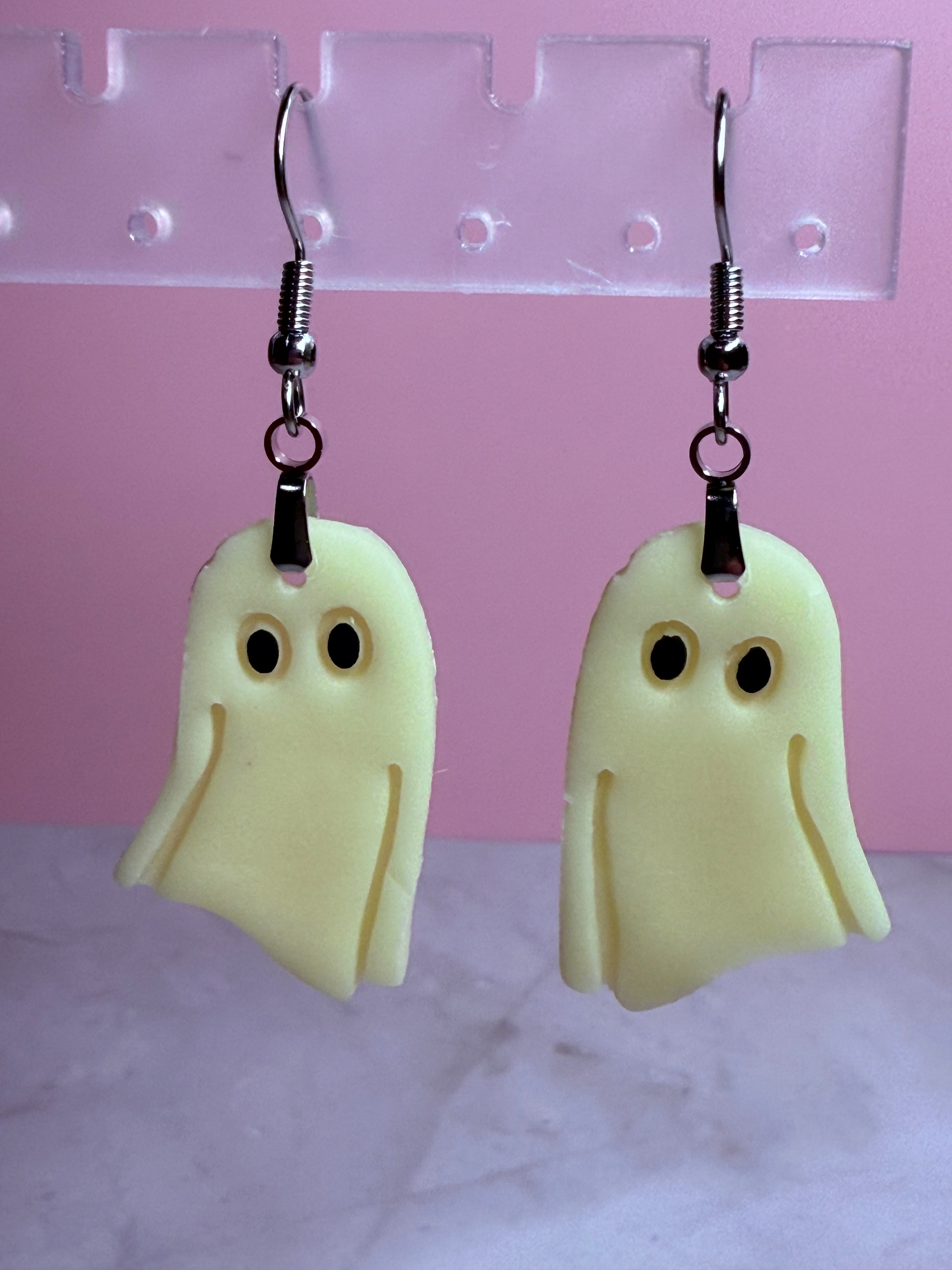 Glow-in-the-Dark Ghost Earrings in Silver