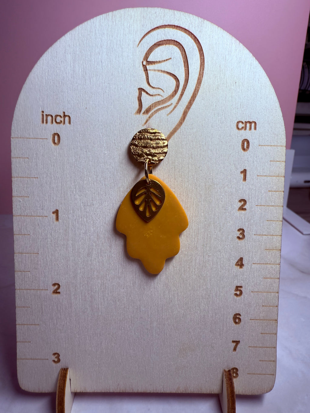 Fall Leaf Earrings-Mustard with Gold Stud