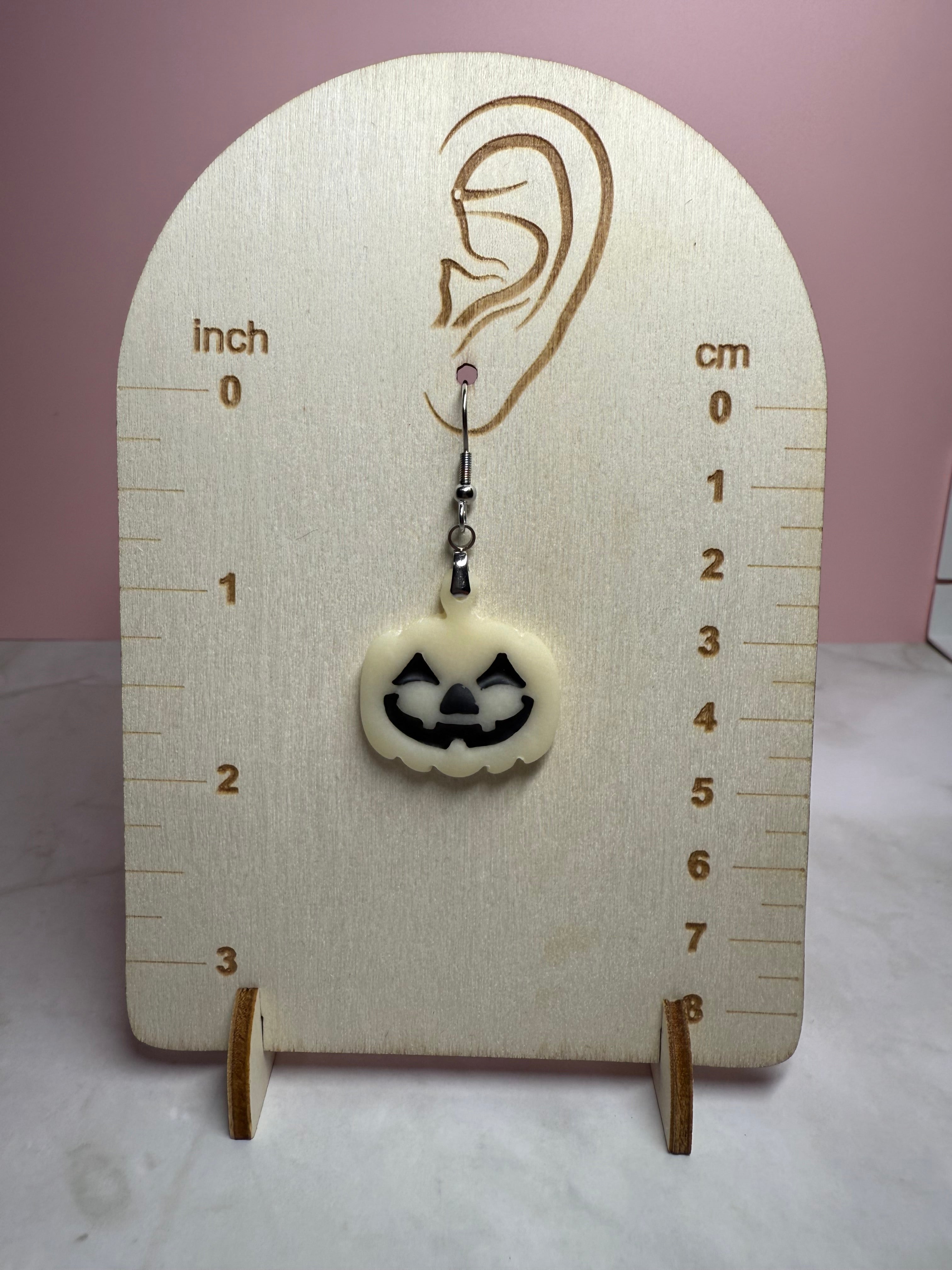 Glow-in-the-Dark Jack-O-Lantern Earrings in Silver