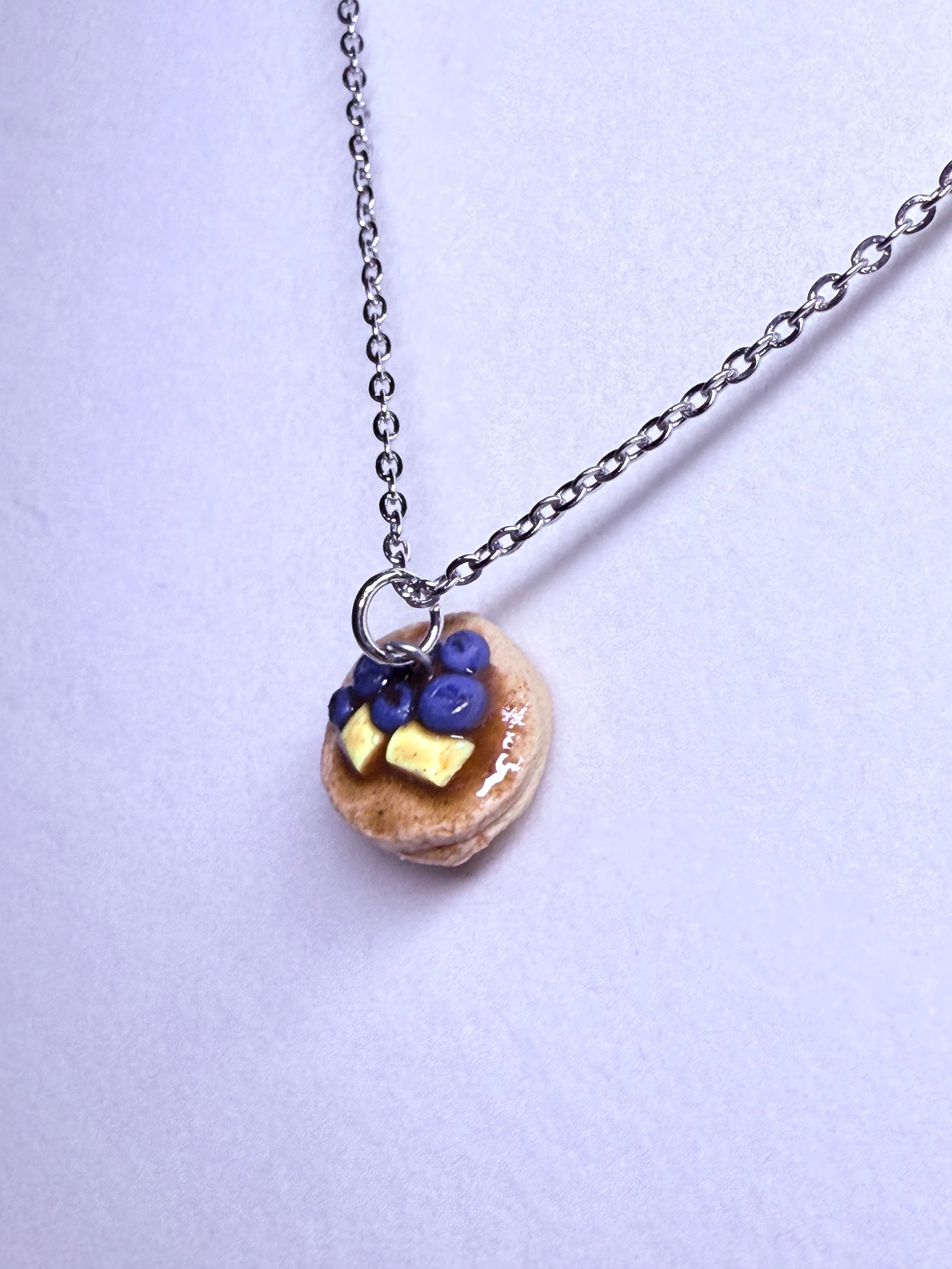 Blueberry Pancake Necklace in Silver- Maple Blueberry Pancake Scented