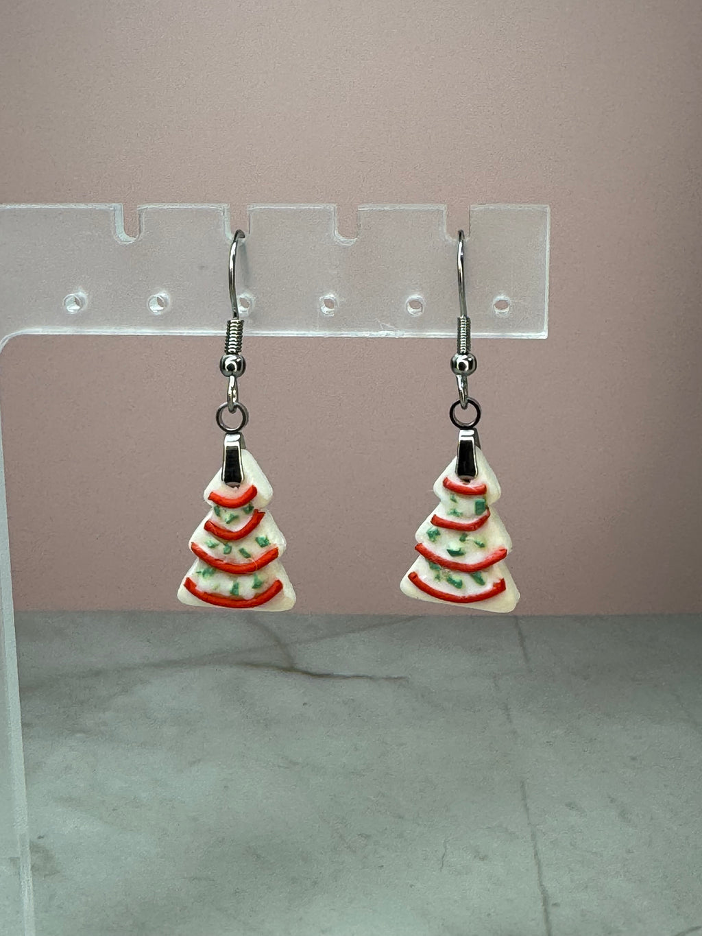 Christmas Tree Snack Cake Earrings in Silver- Birthday Cake Scent