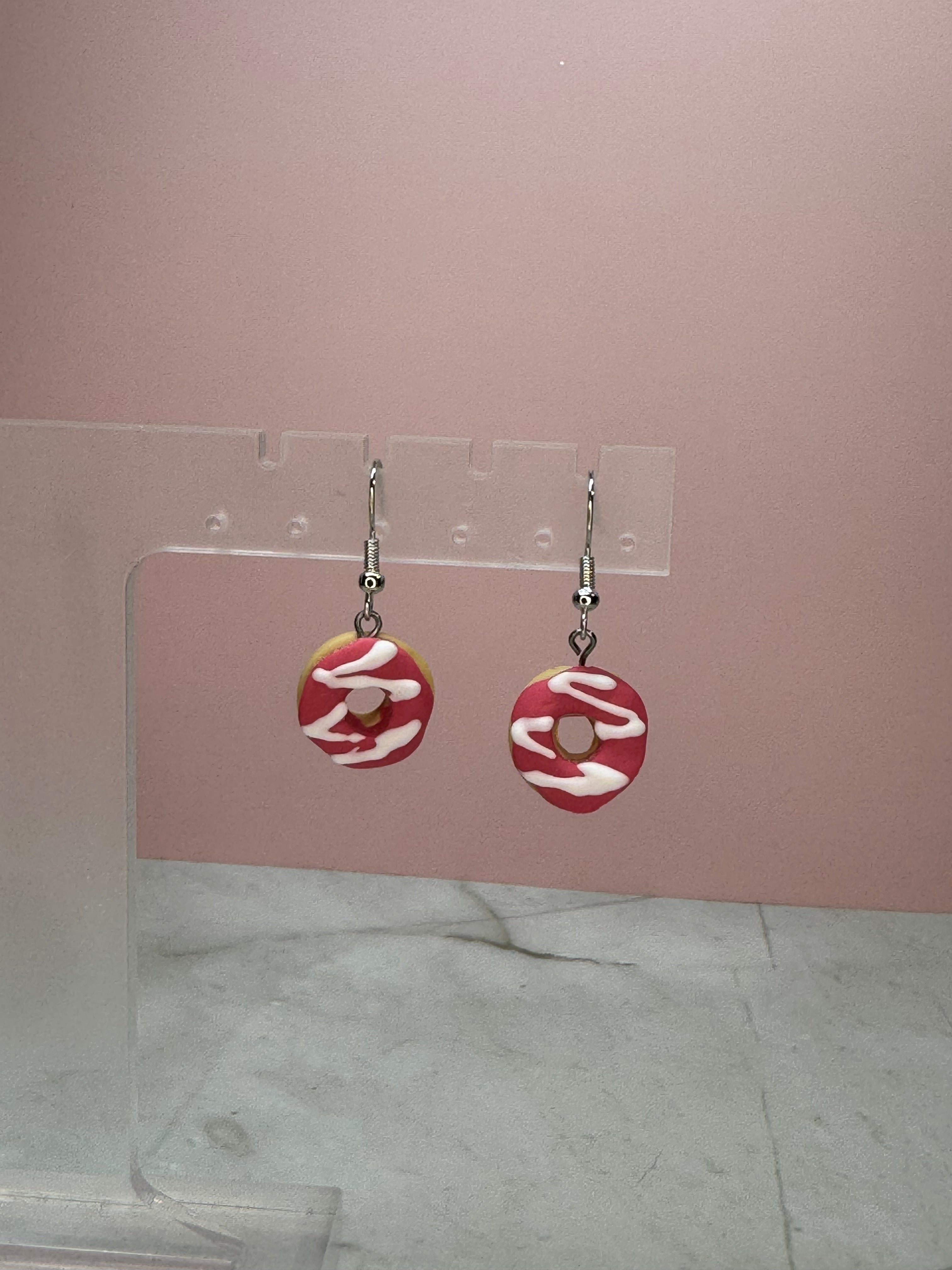 Pink Donut Earrings in Silver-Strawberry Scent