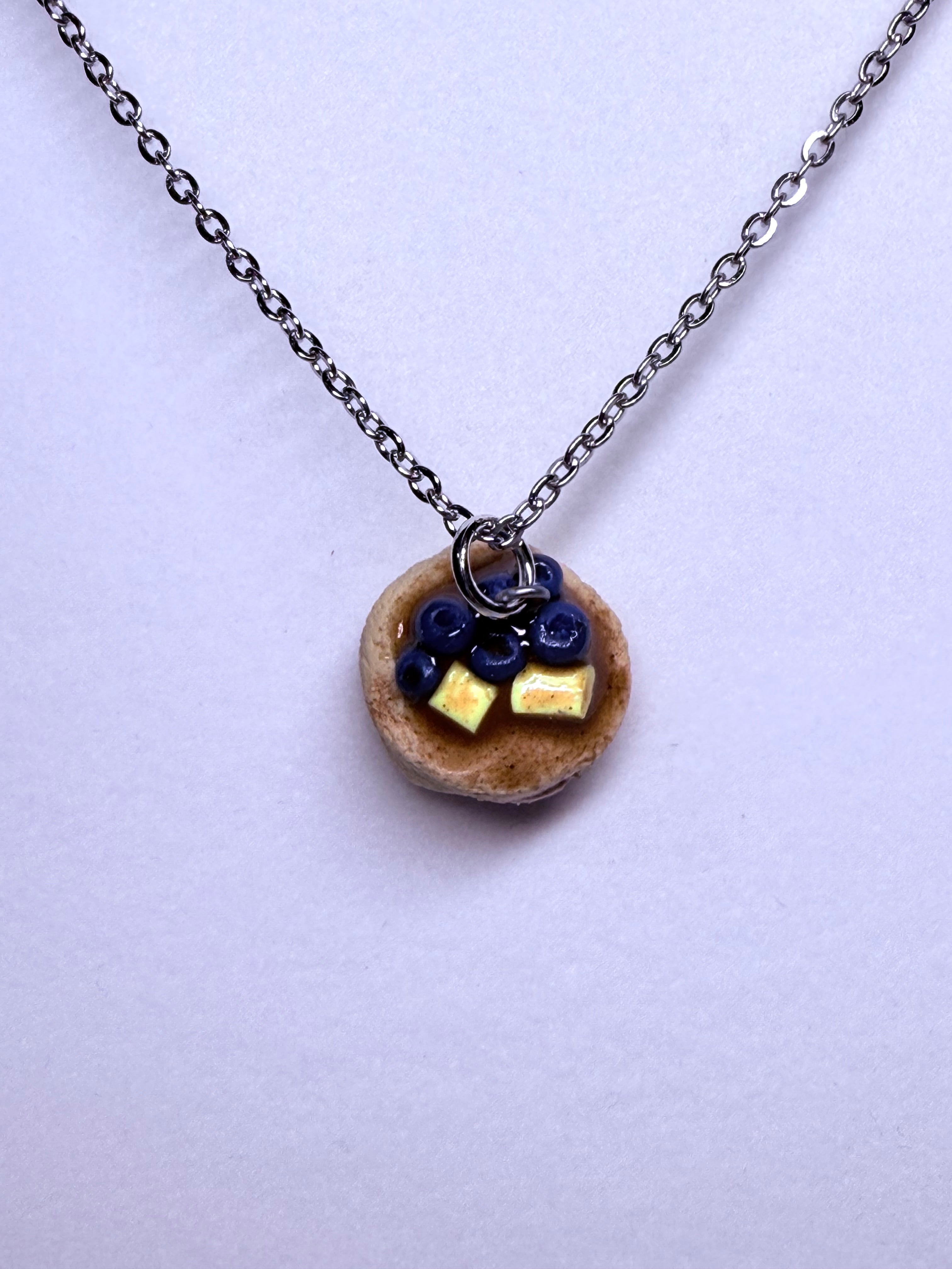 Blueberry Pancake Necklace in Silver- Maple Blueberry Pancake Scented