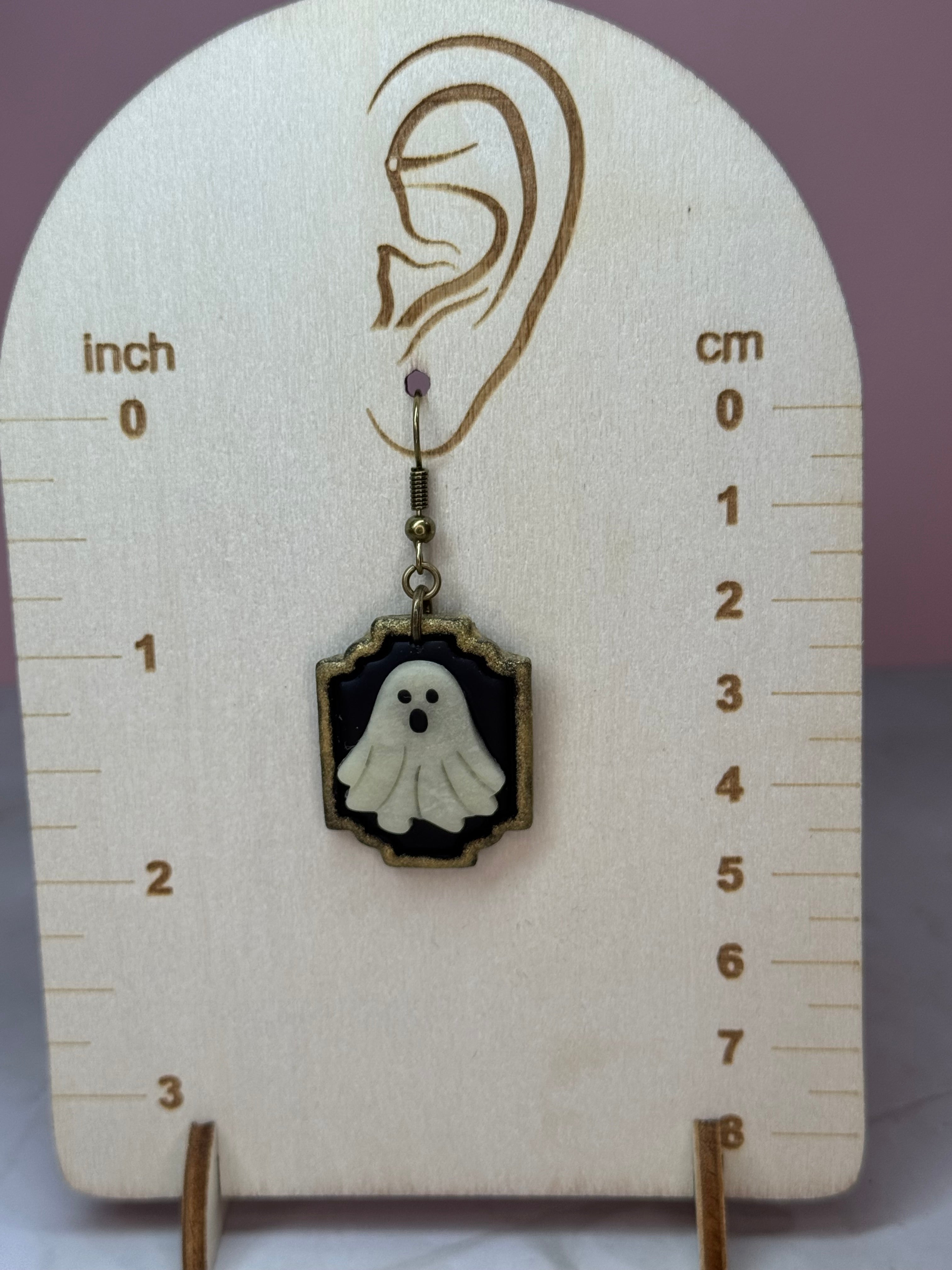 Glow-in-the-Dark Ghost Picture Earrings in Gold