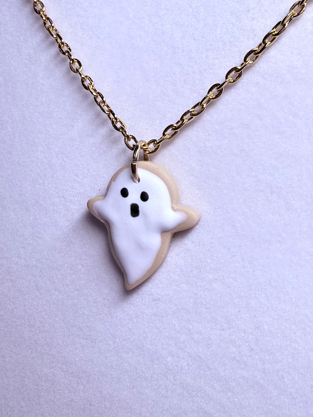 Ghost Cookie Necklace in Gold- Fruity Pebble Scented