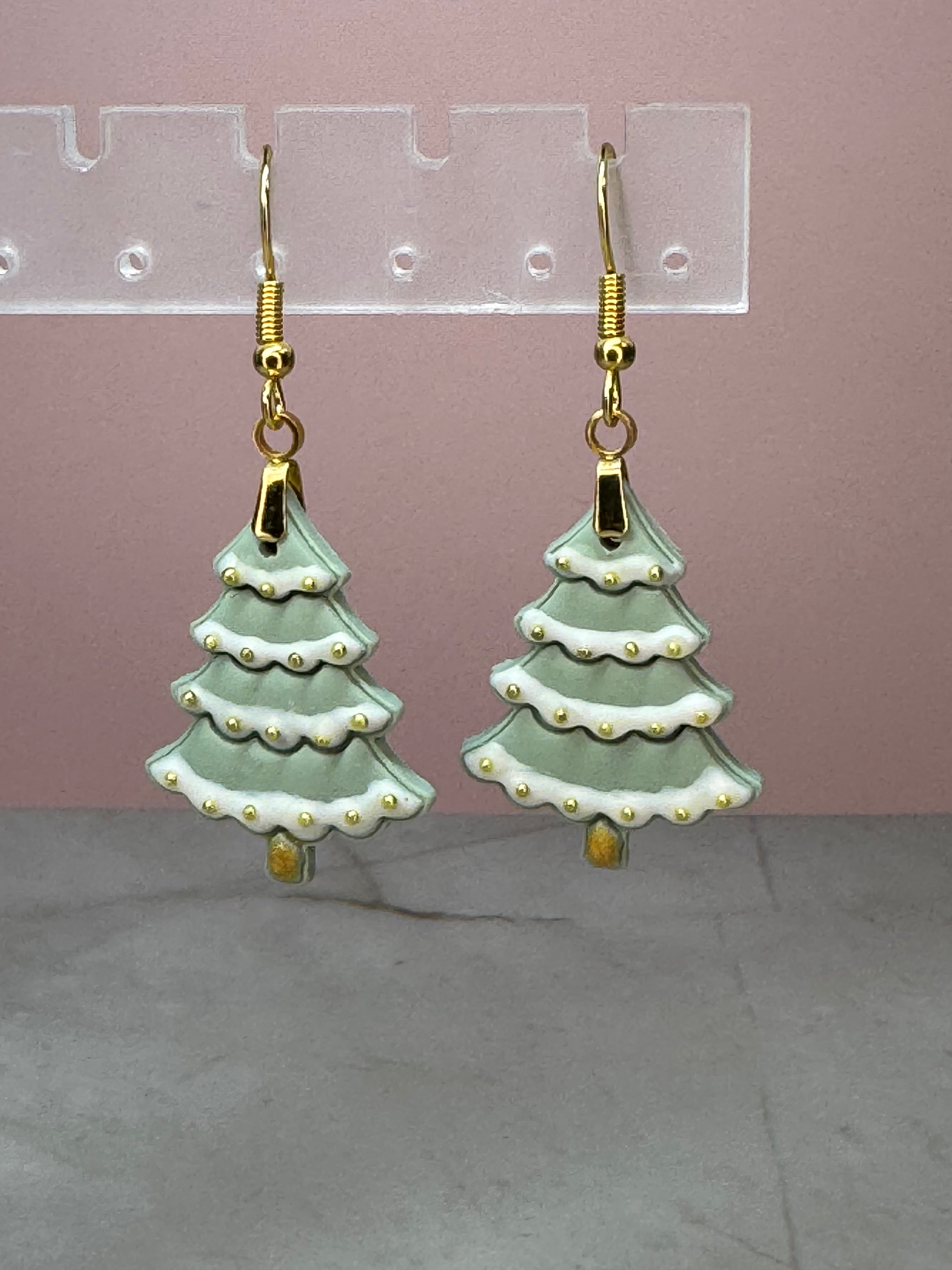 Sage Christmas Tree Earrings in Gold