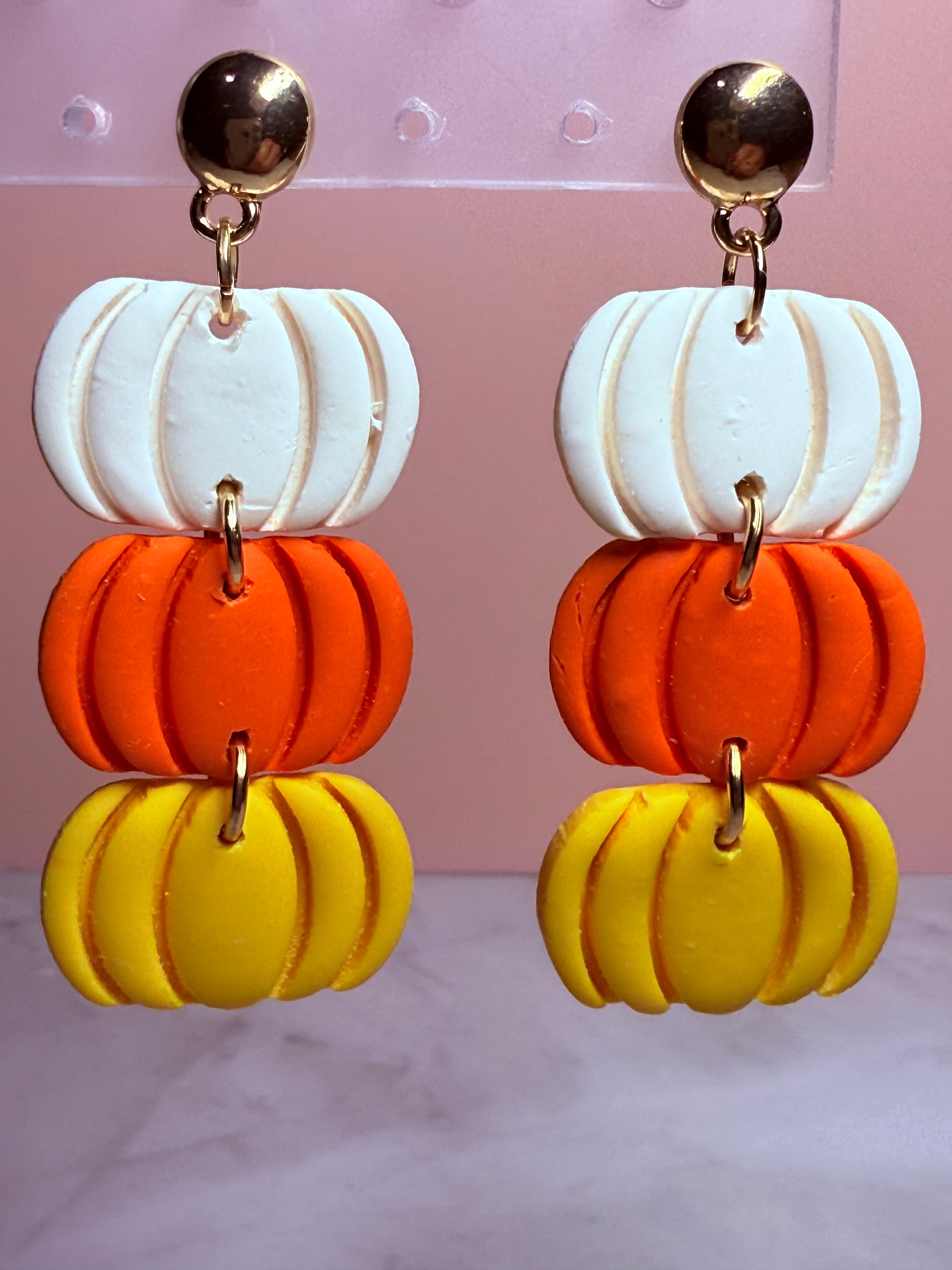 3 Tier Pumpkin Earrings in Gold