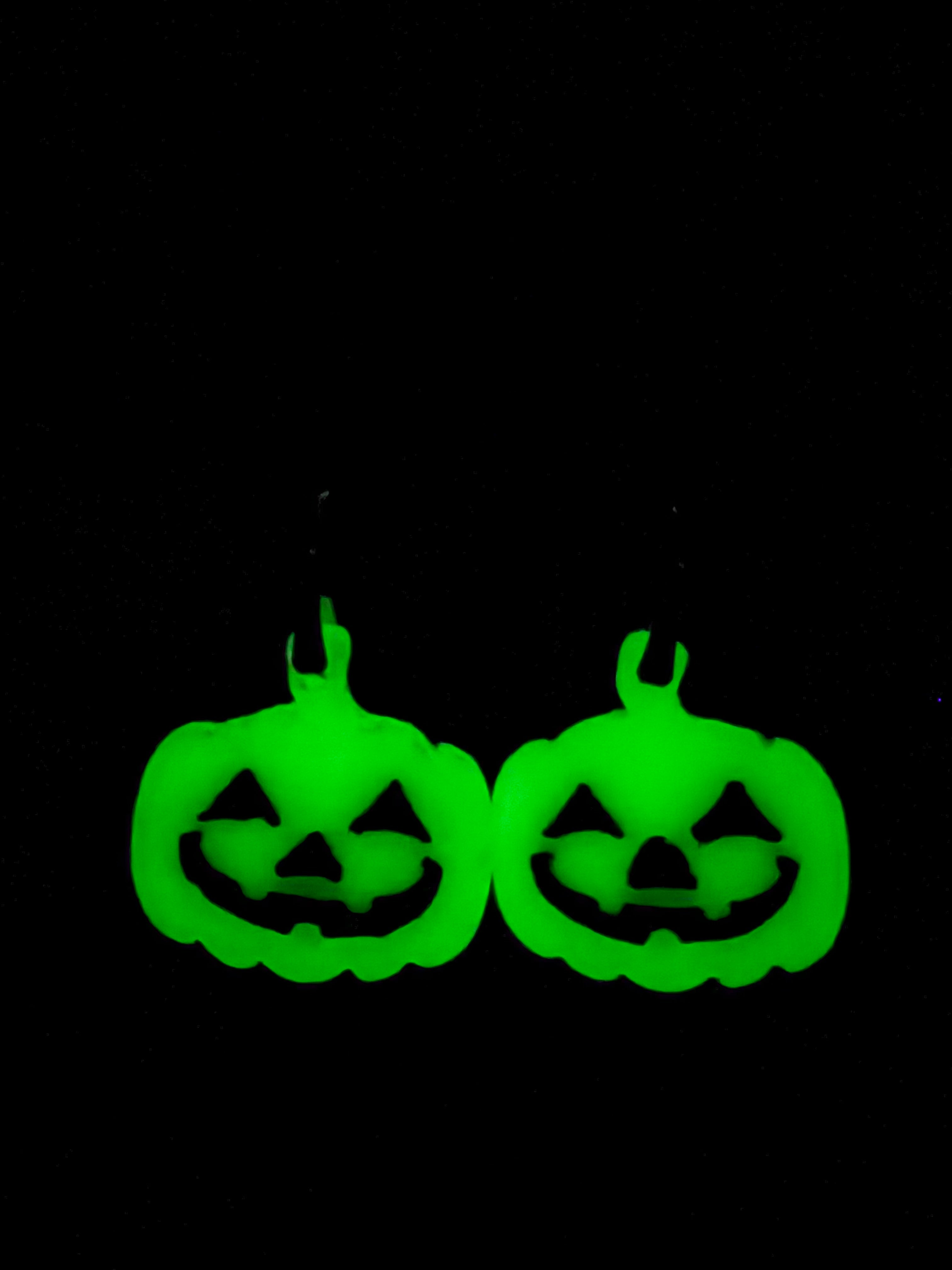 Glow-in-the-Dark Jack-O-Lantern Earrings in Silver
