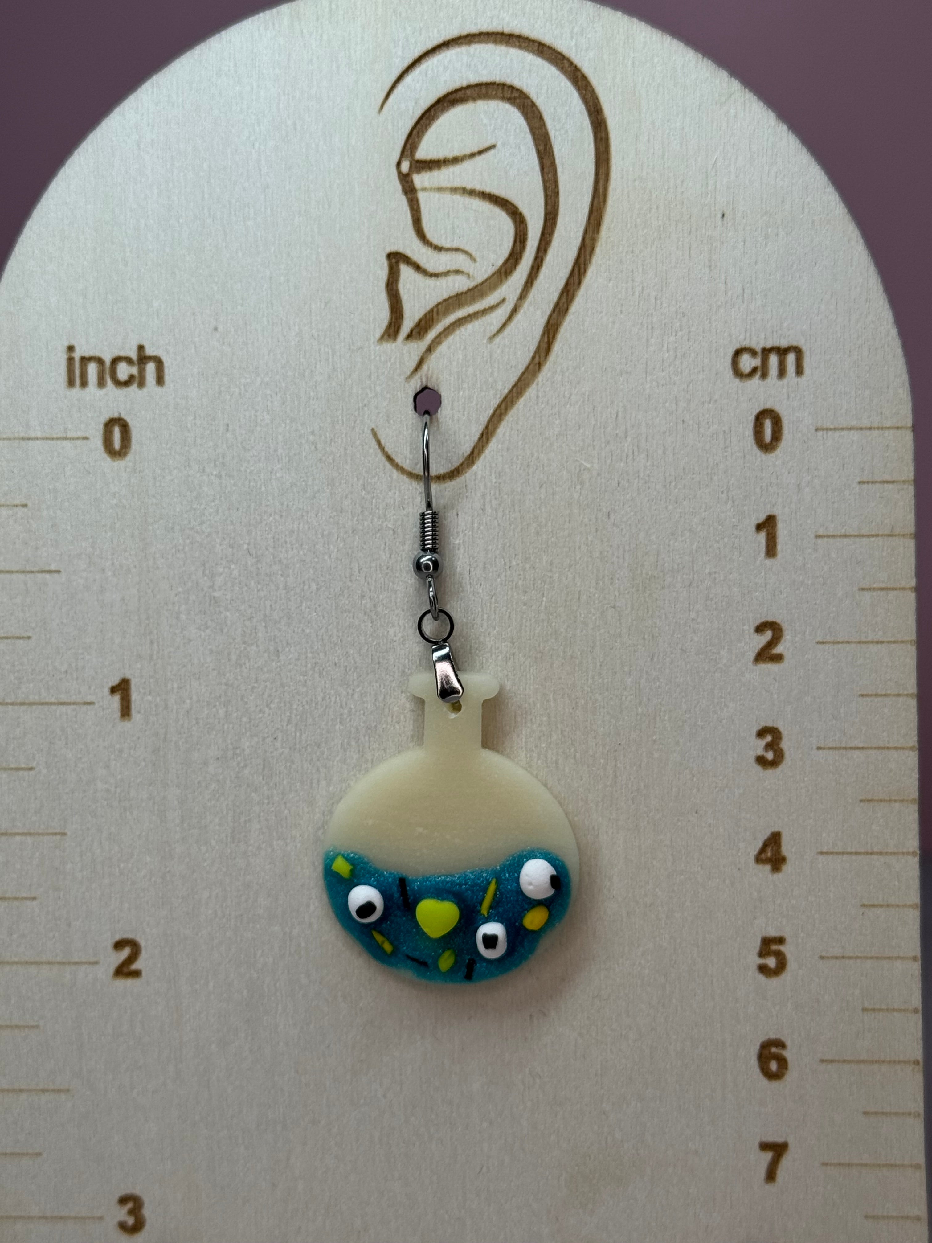 Glow-in-the-Dark Turquoise Potion Bottle Earrings in Silver