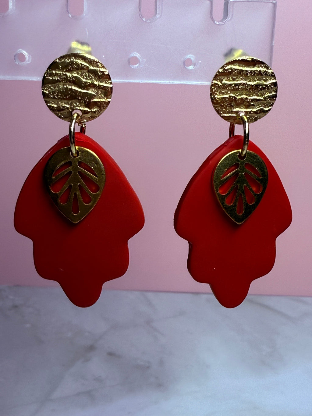 Fall Leaf Earrings- Red with Gold Stud