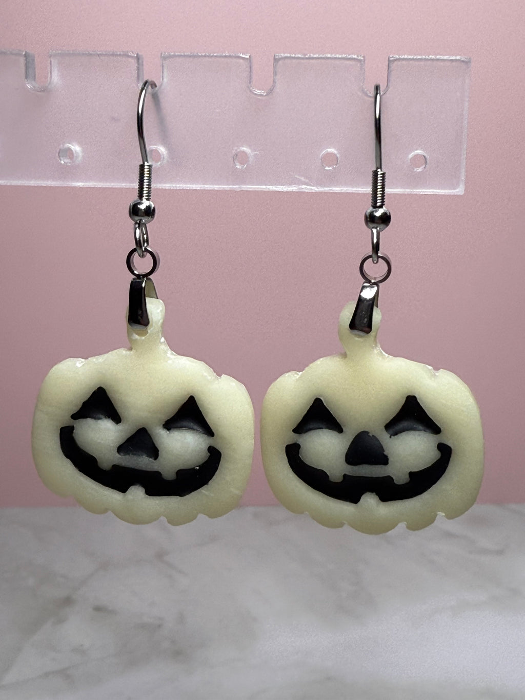 Glow-in-the-Dark Jack-O-Lantern Earrings in Silver